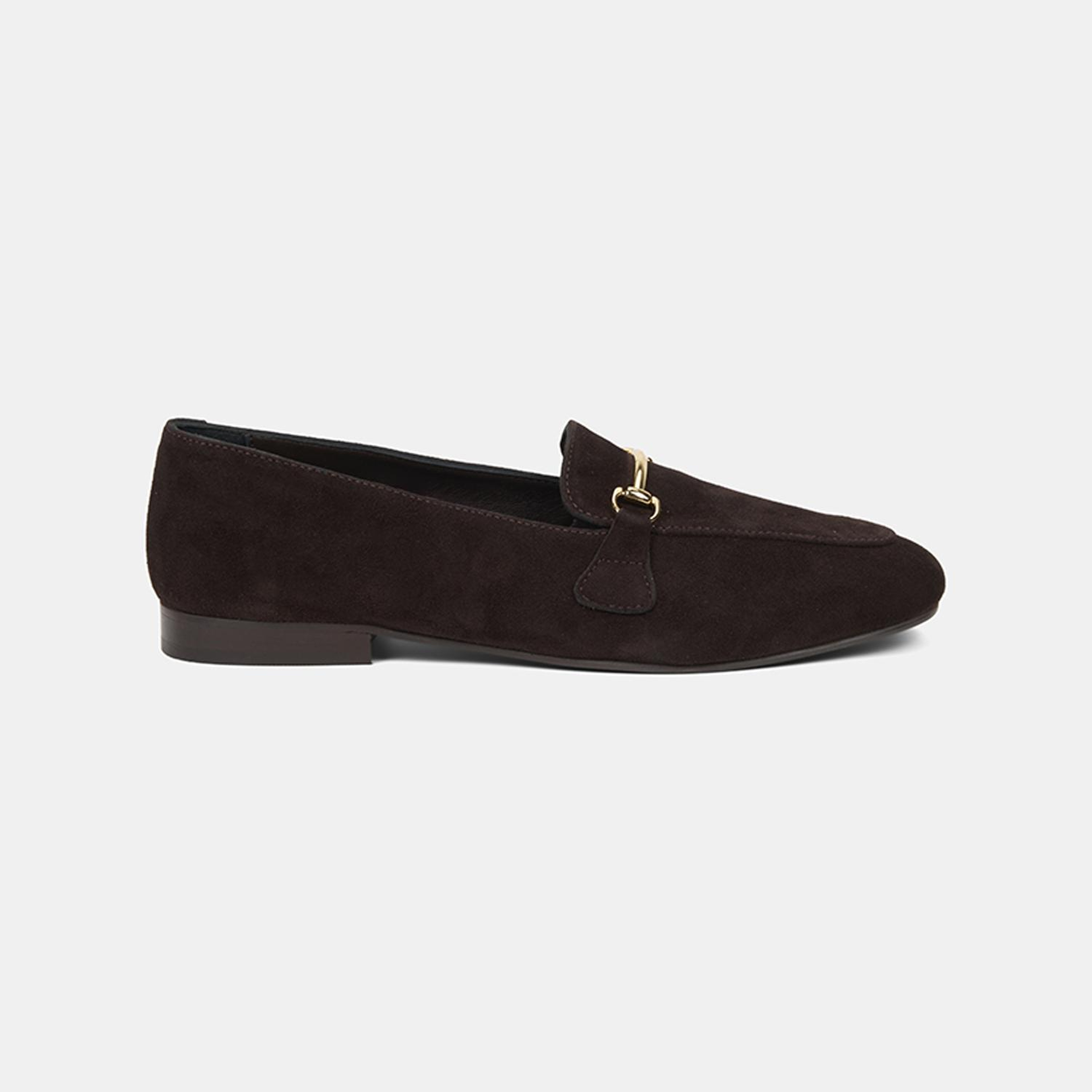 Kadın Kahve Metal Gold Tokalı Süet Deri Loafer