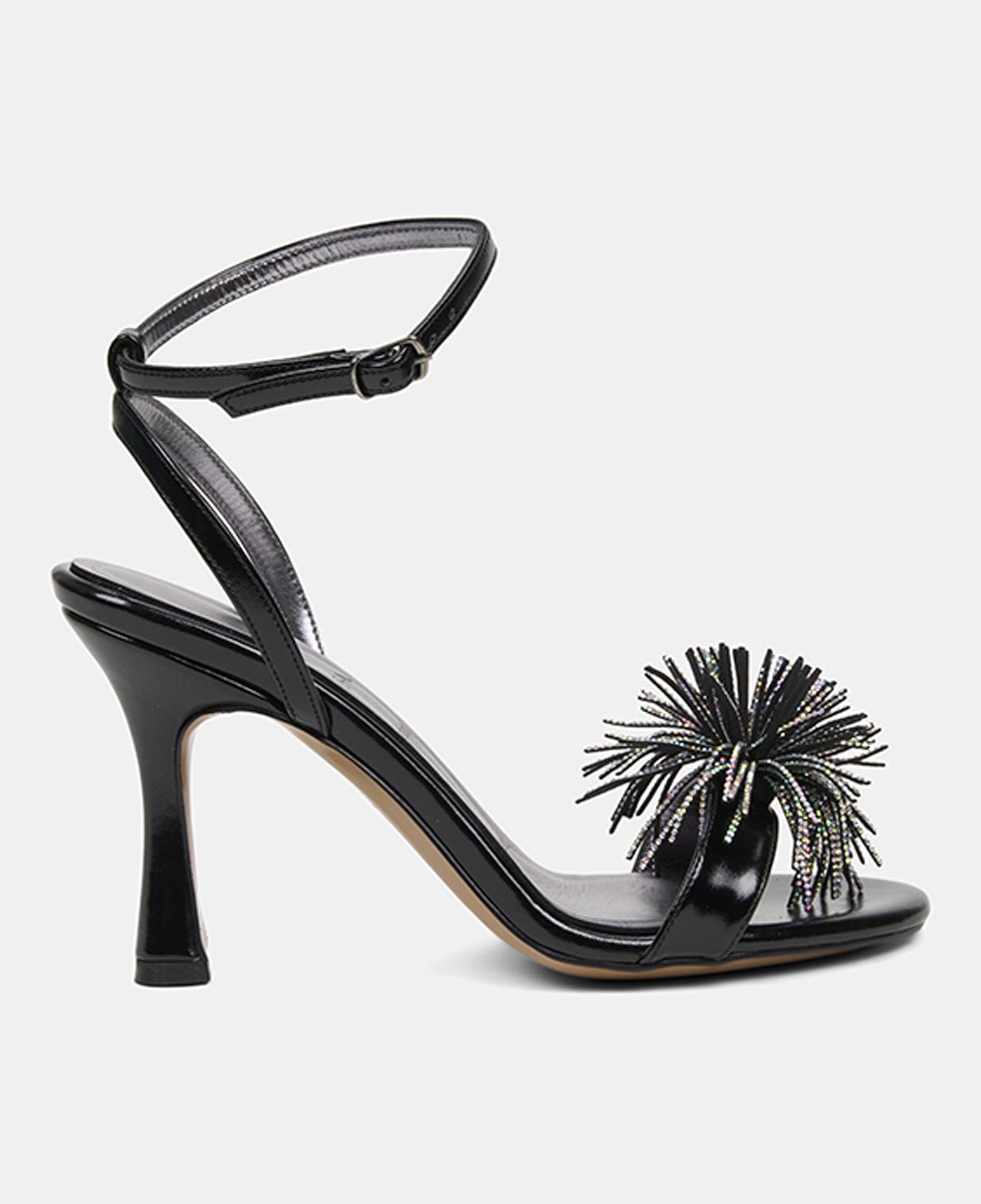 Kadın Siyah Taşlı Ayarlanabilir Tokalı İnce Topuklu Abiye Sandalet