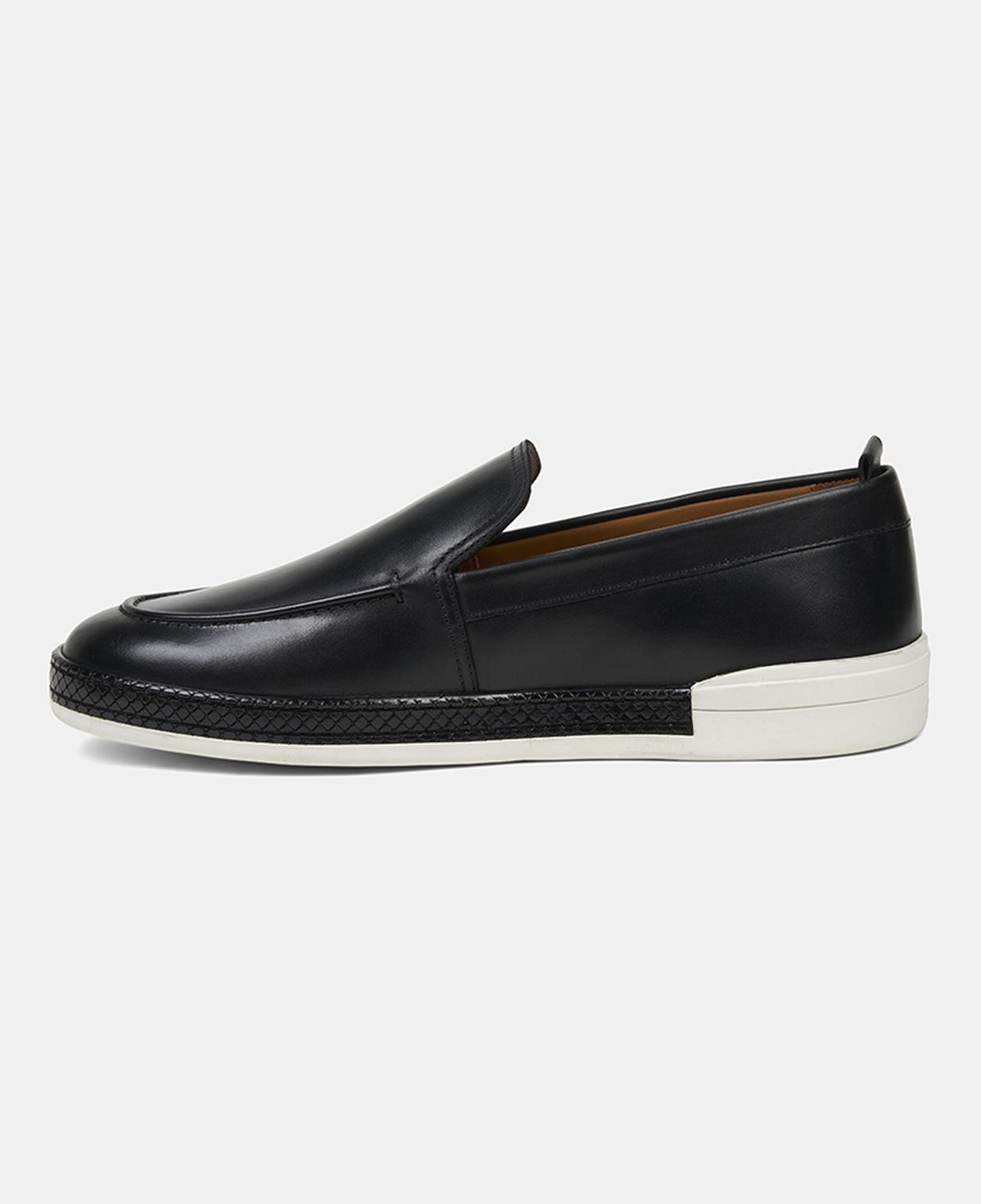 Erkek Siyah Spor Beyaz Tabanlı Deri Loafer