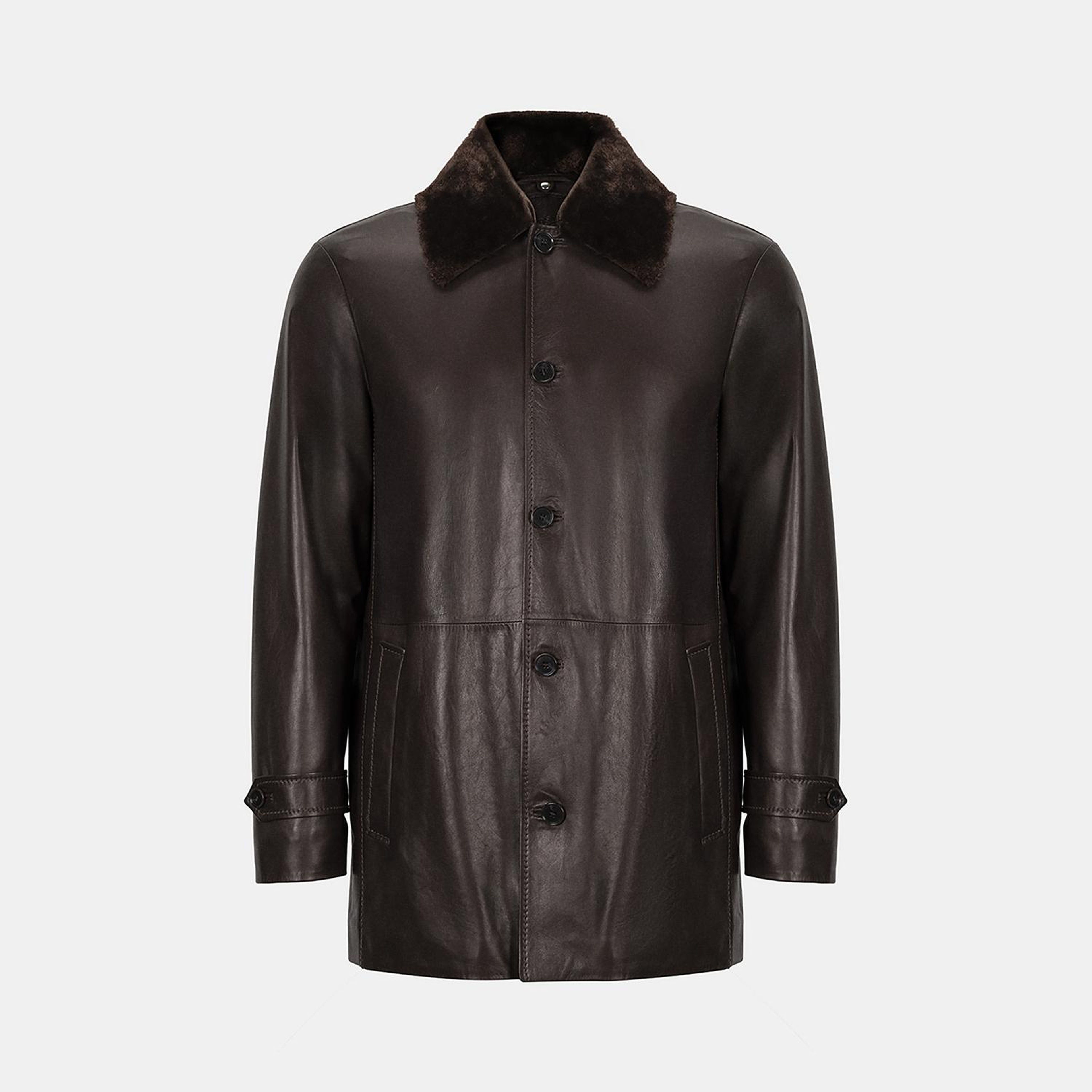 DESA Erkek Kahve Gömlek Yakalı Deri Kaban