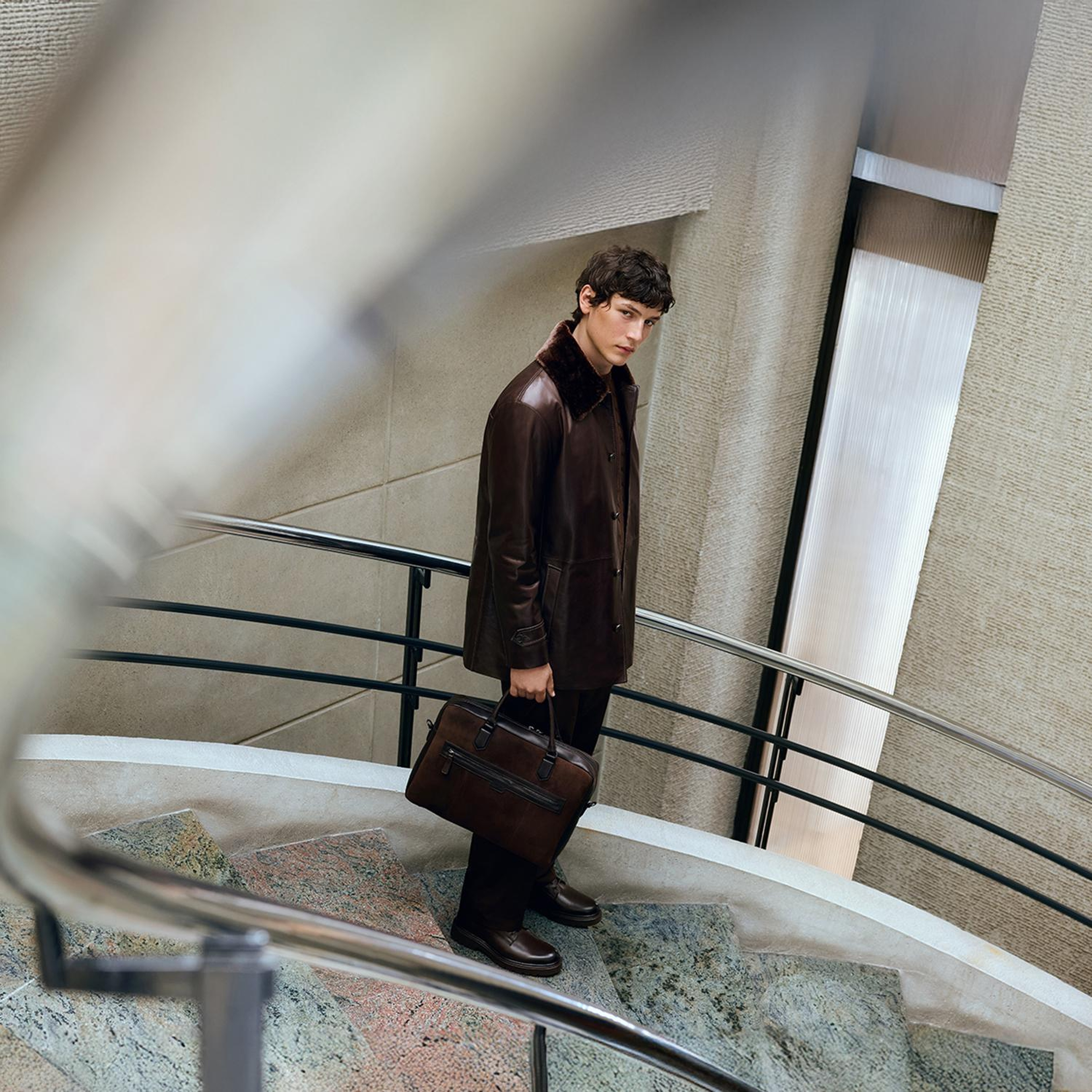 DESA Erkek Kahve Gömlek Yakalı Deri Kaban