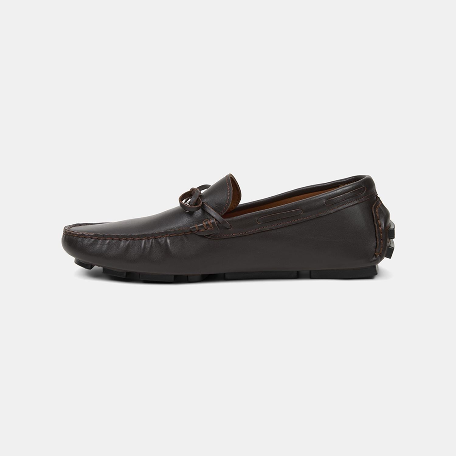 Erkek Kahve Bağcık Detaylı Deri Loafer