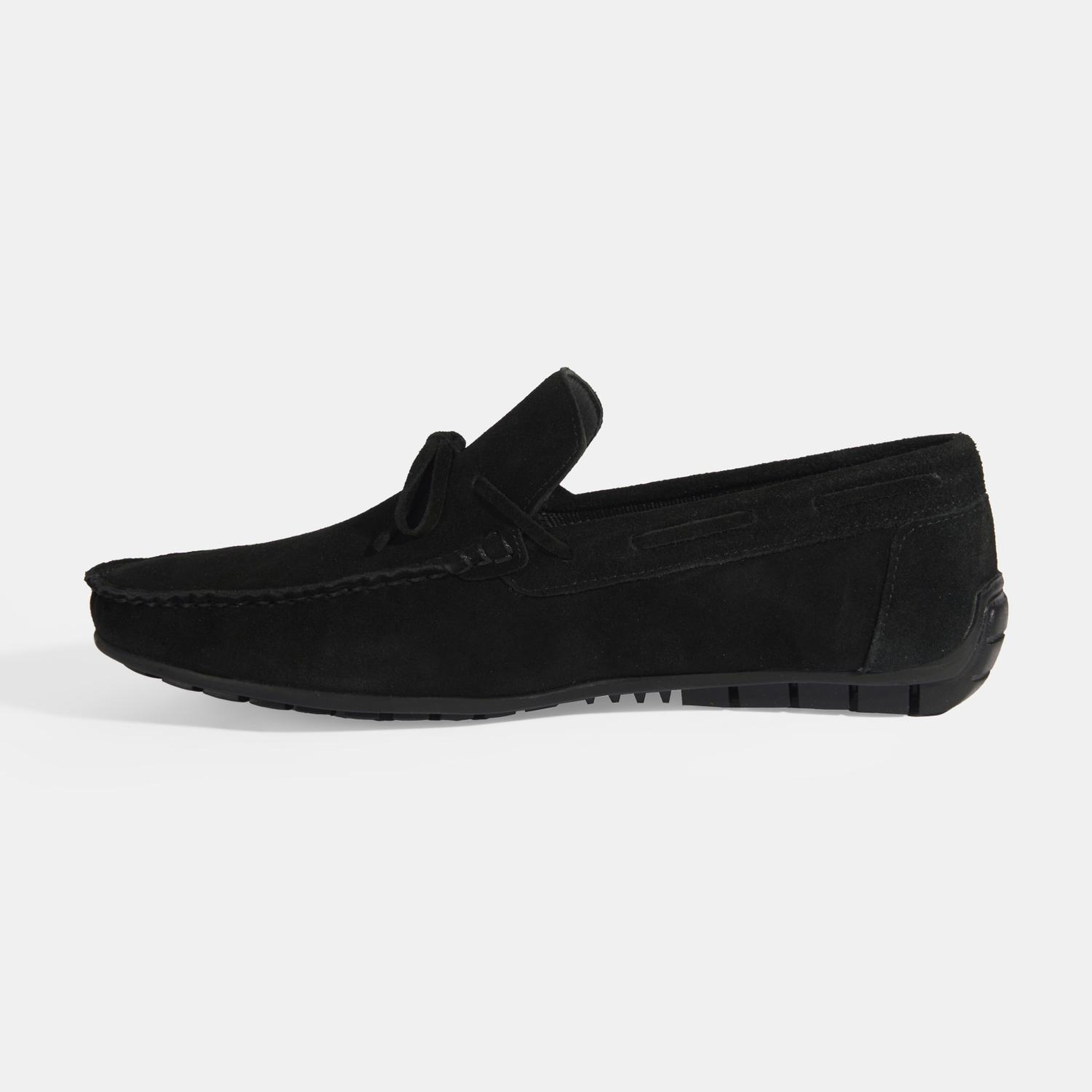 Calandra Siyah Erkek Bağcık Detaylı Slip-On Süet Loafer