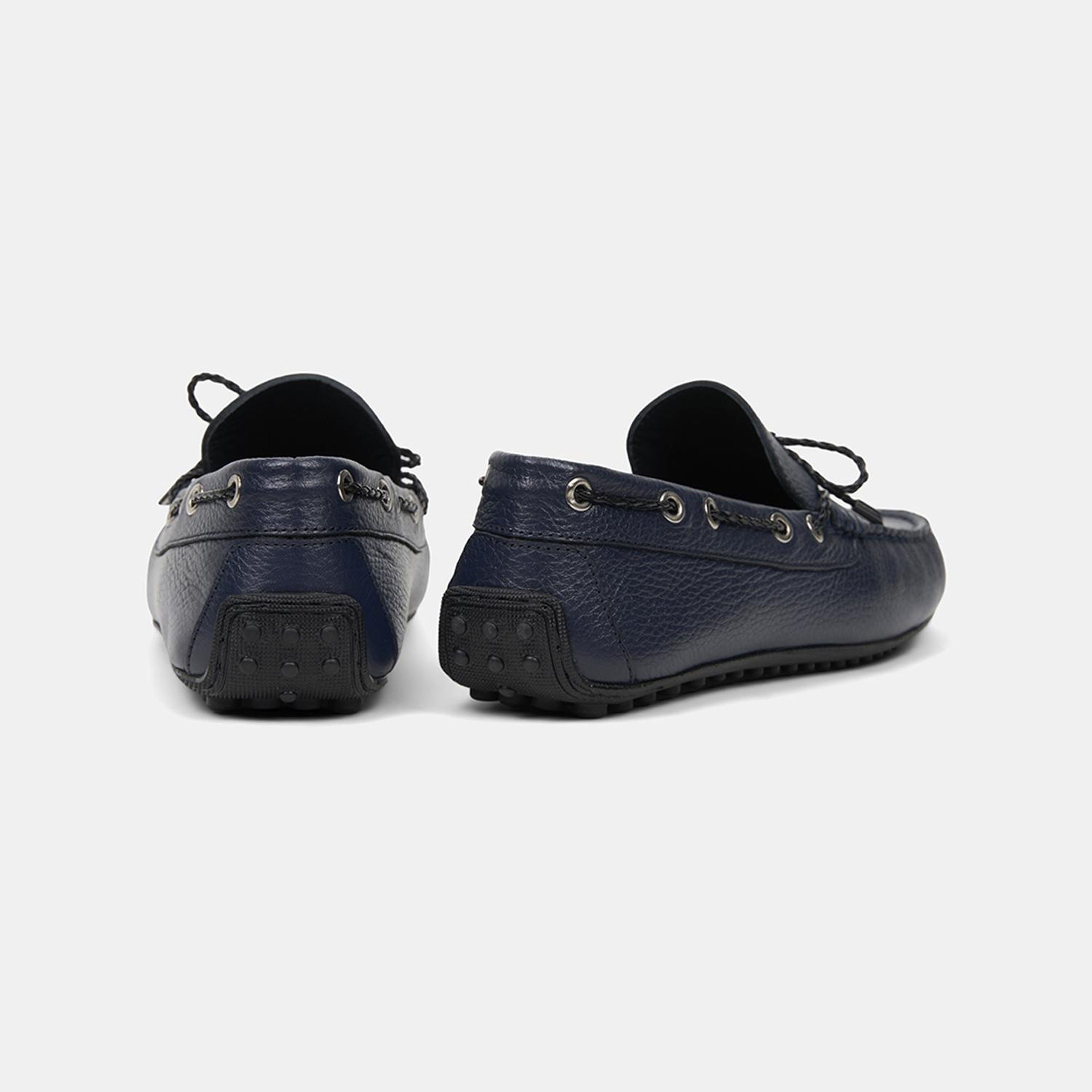 Erkek Lacivert Zımba Detaylı İpli Deri Loafer