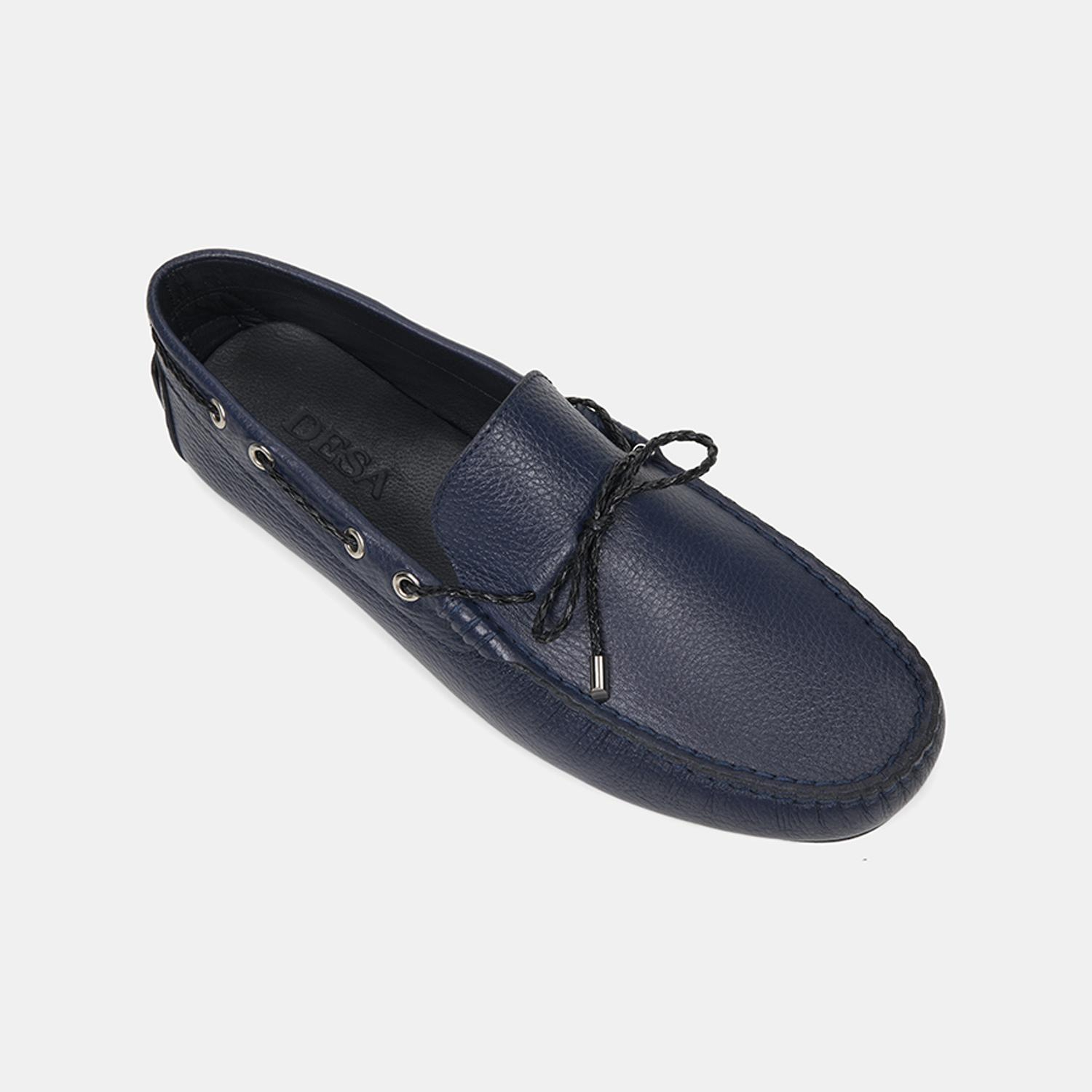 Erkek Lacivert Zımba Detaylı İpli Deri Loafer