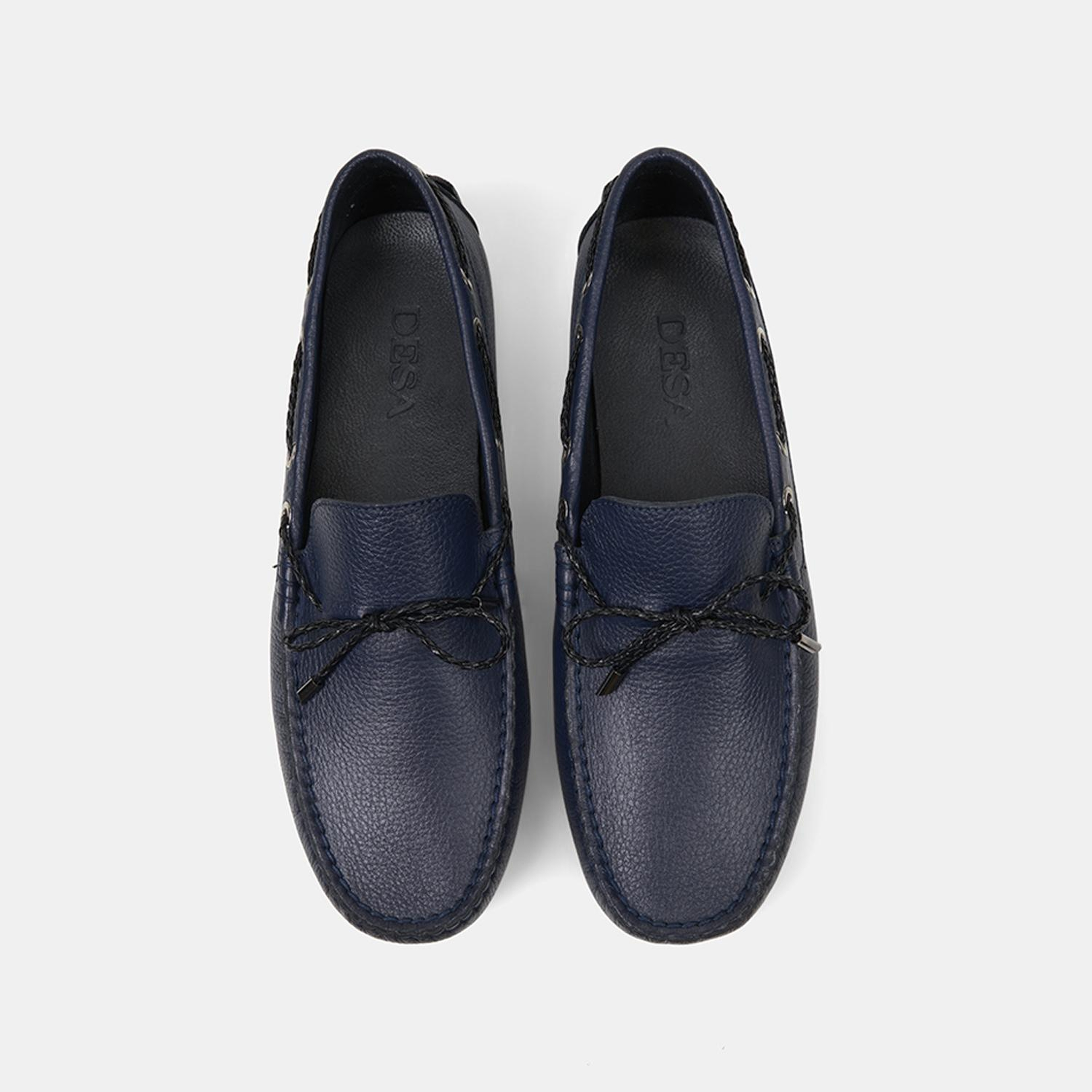 Erkek Lacivert Zımba Detaylı İpli Deri Loafer