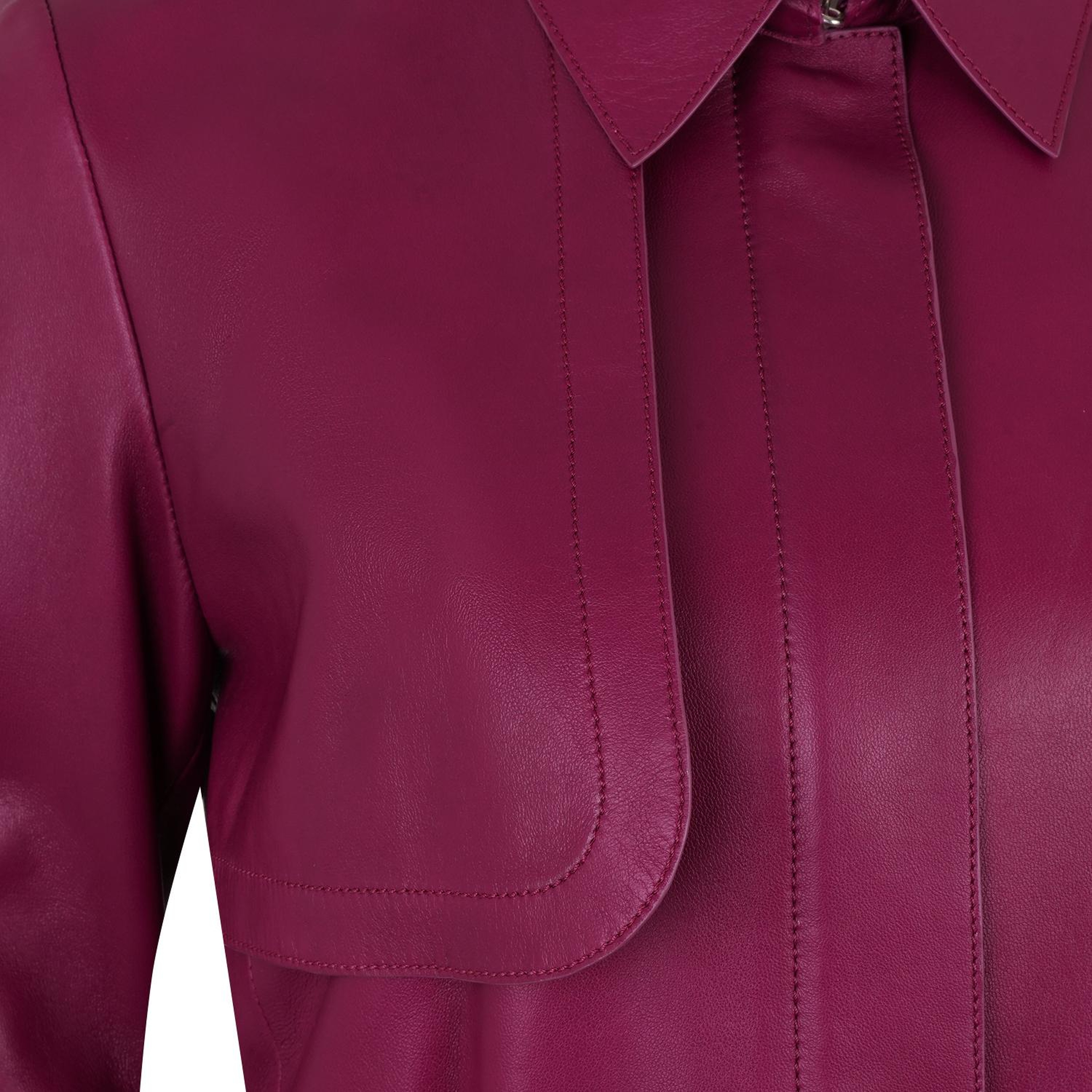 Kelly Bordo Kadın Deri Trençkot