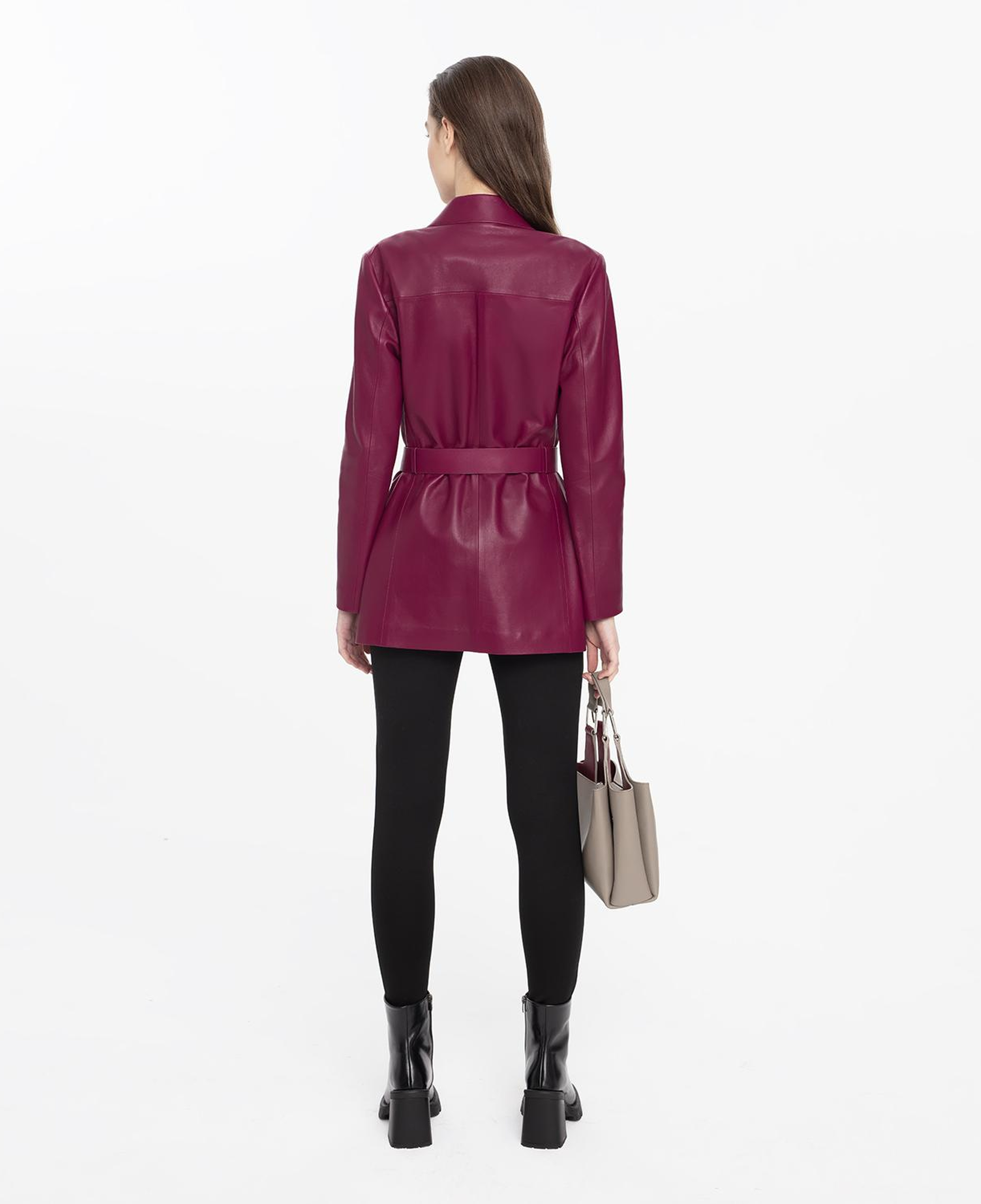 Kelly Bordo Kadın Deri Trençkot