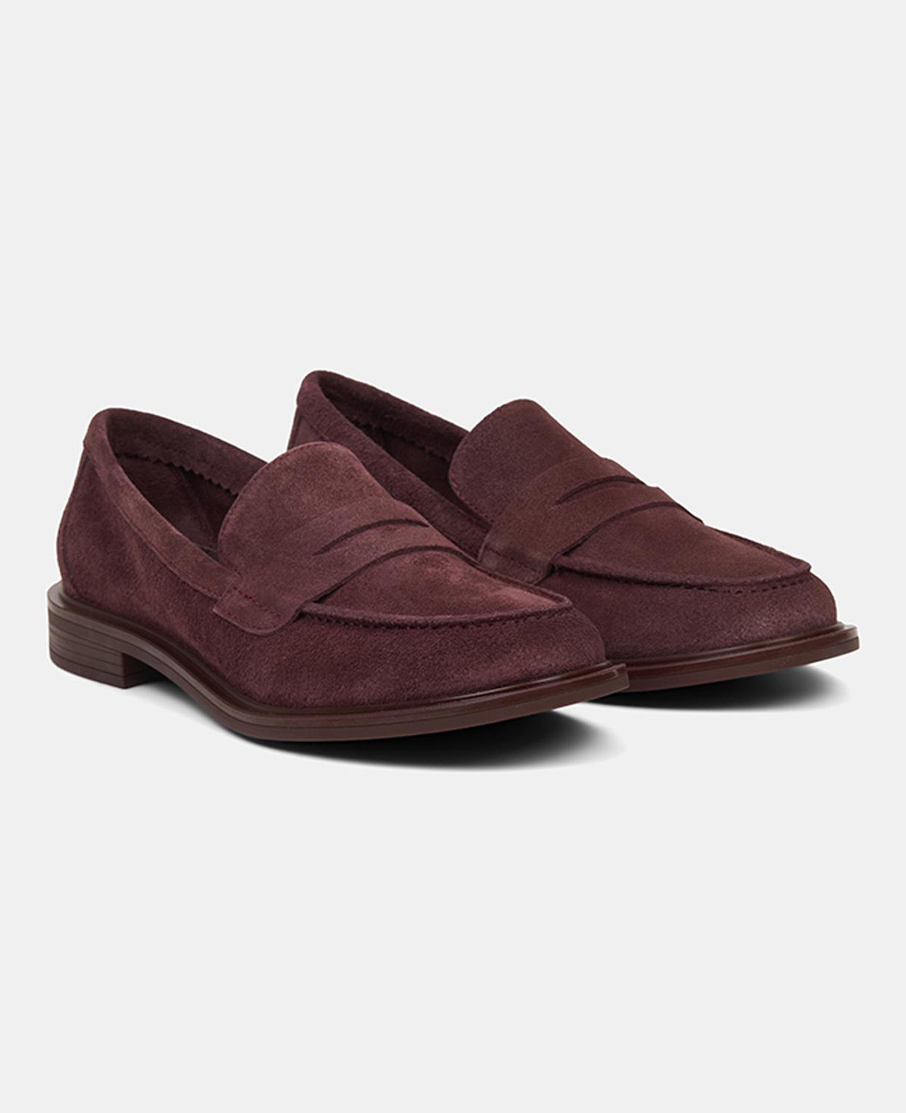Kadın Bordo Yuvarlak Burun Süet Deri Loafer
