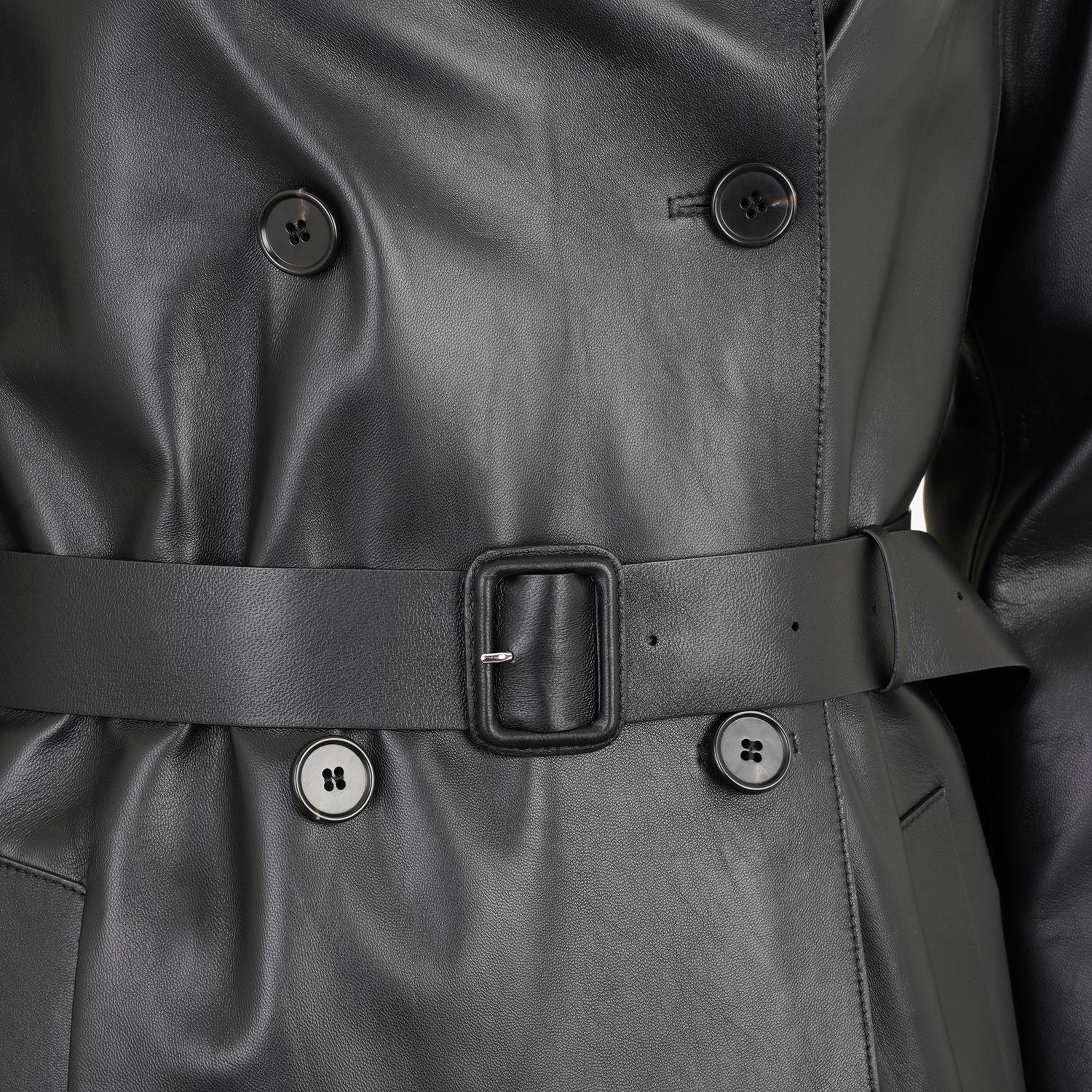 Annily Siyah Kadın Deri Trençkot