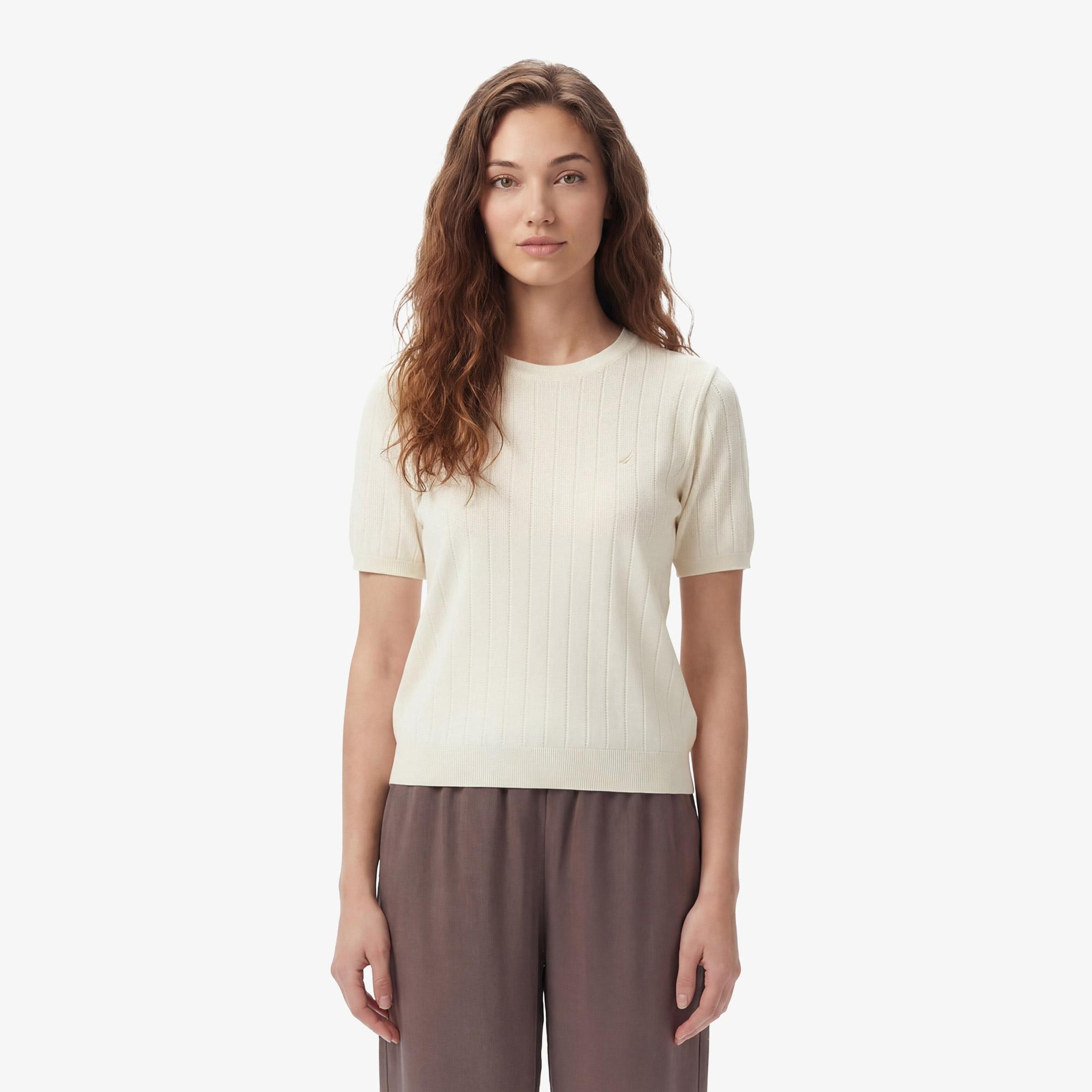 Nautica Kadın Krem Slim Fit Triko