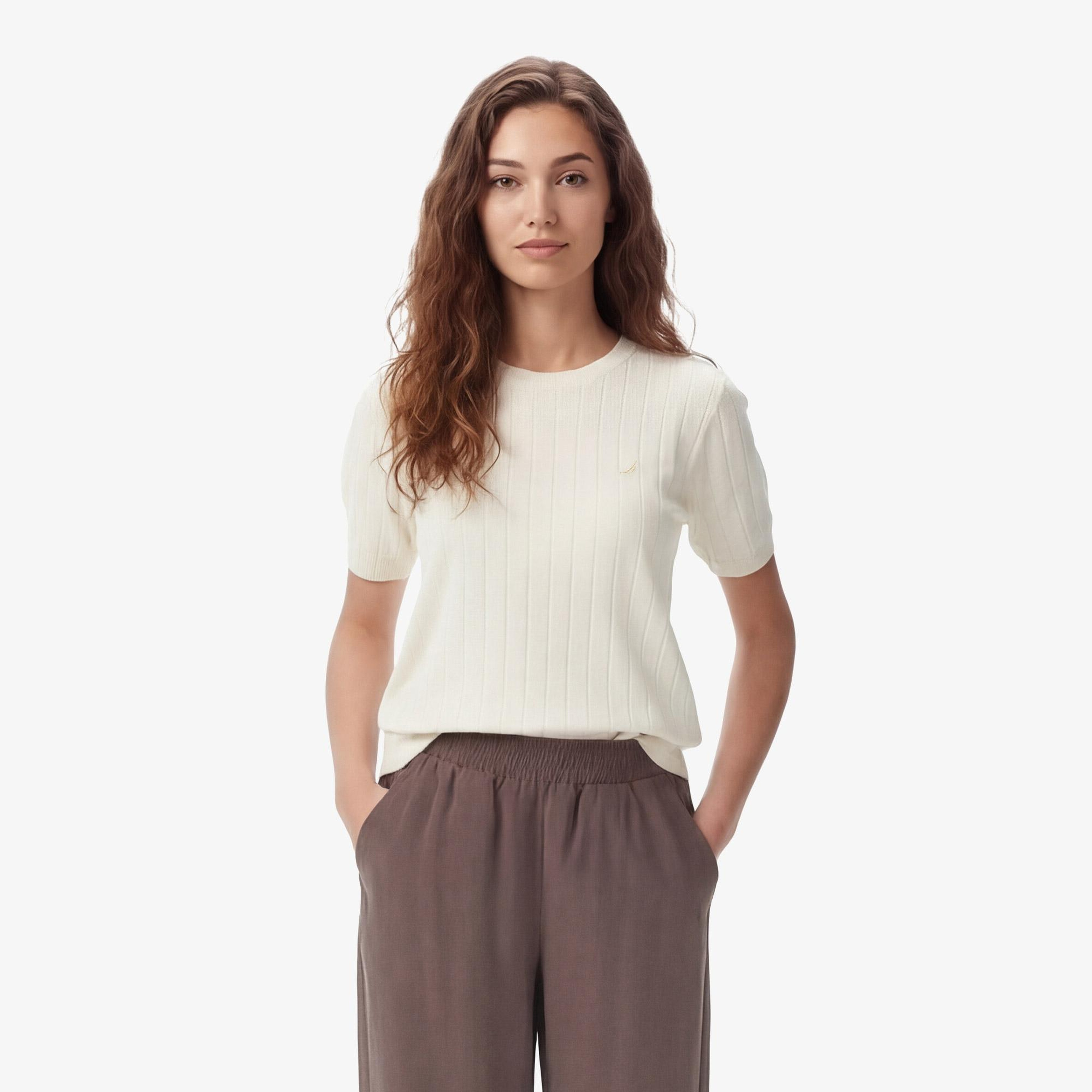 Nautica Kadın Krem Slim Fit Triko