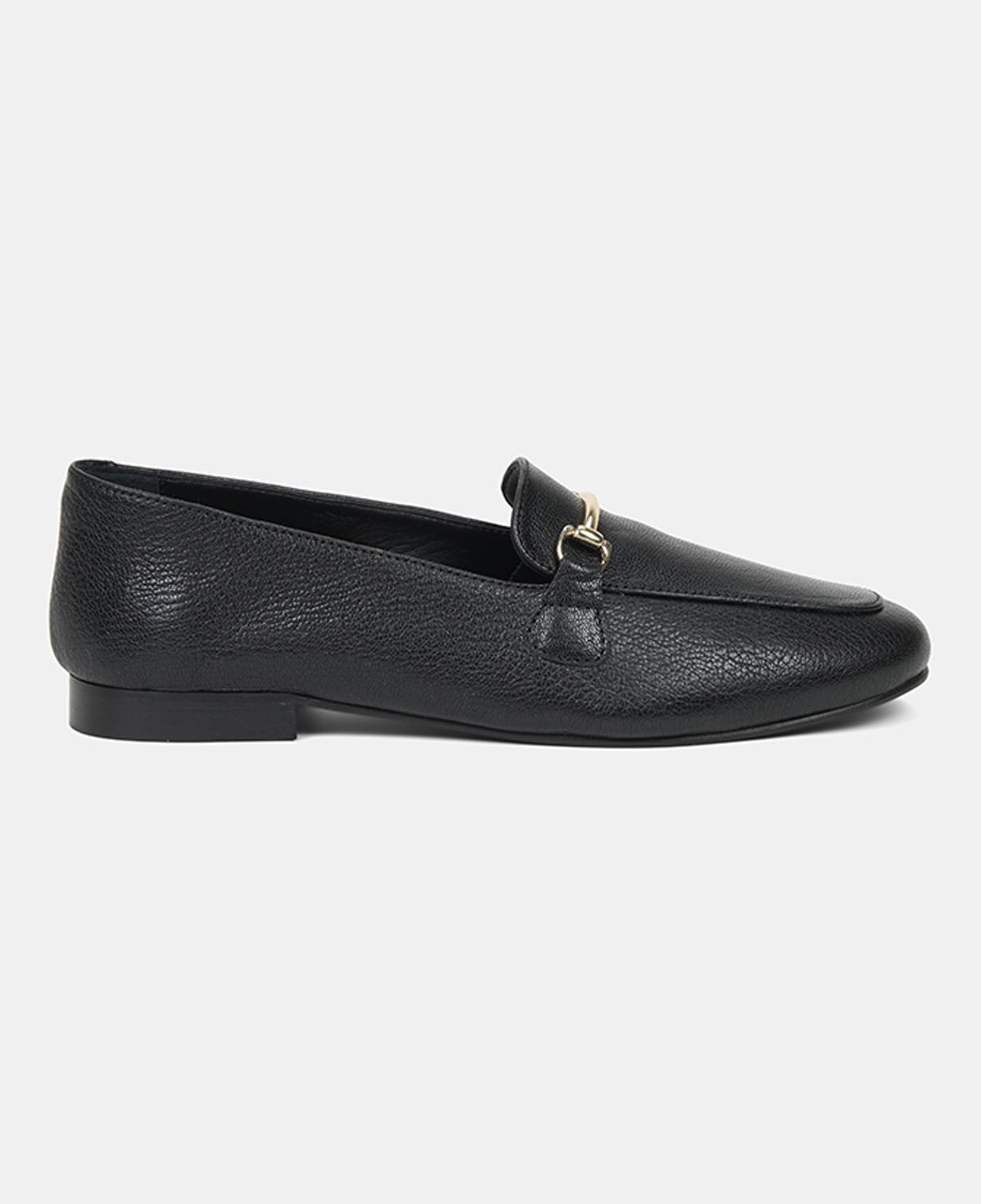Kadın Siyah Metal Gold Tokalı Deri Loafer