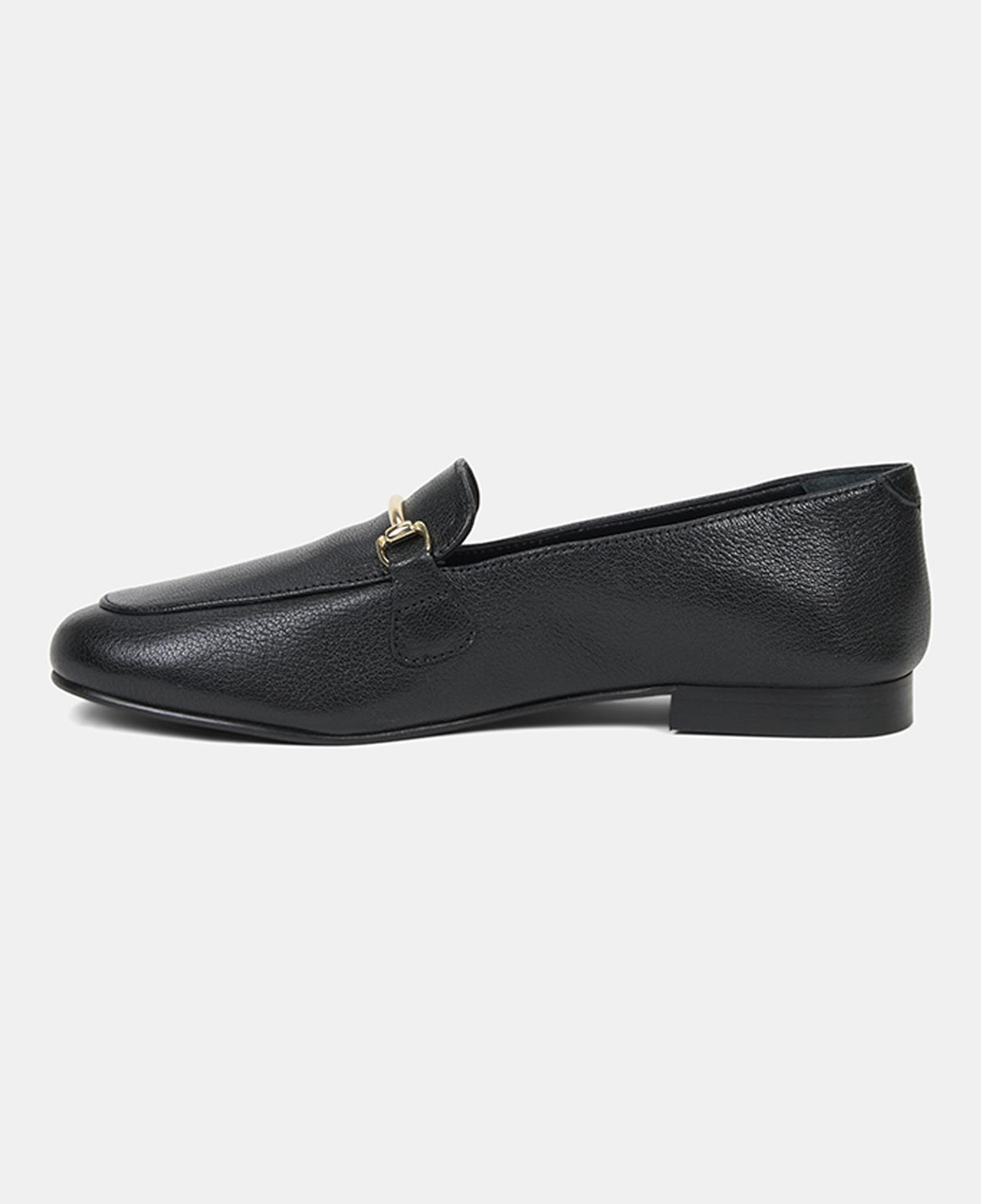 Kadın Siyah Metal Gold Tokalı Deri Loafer