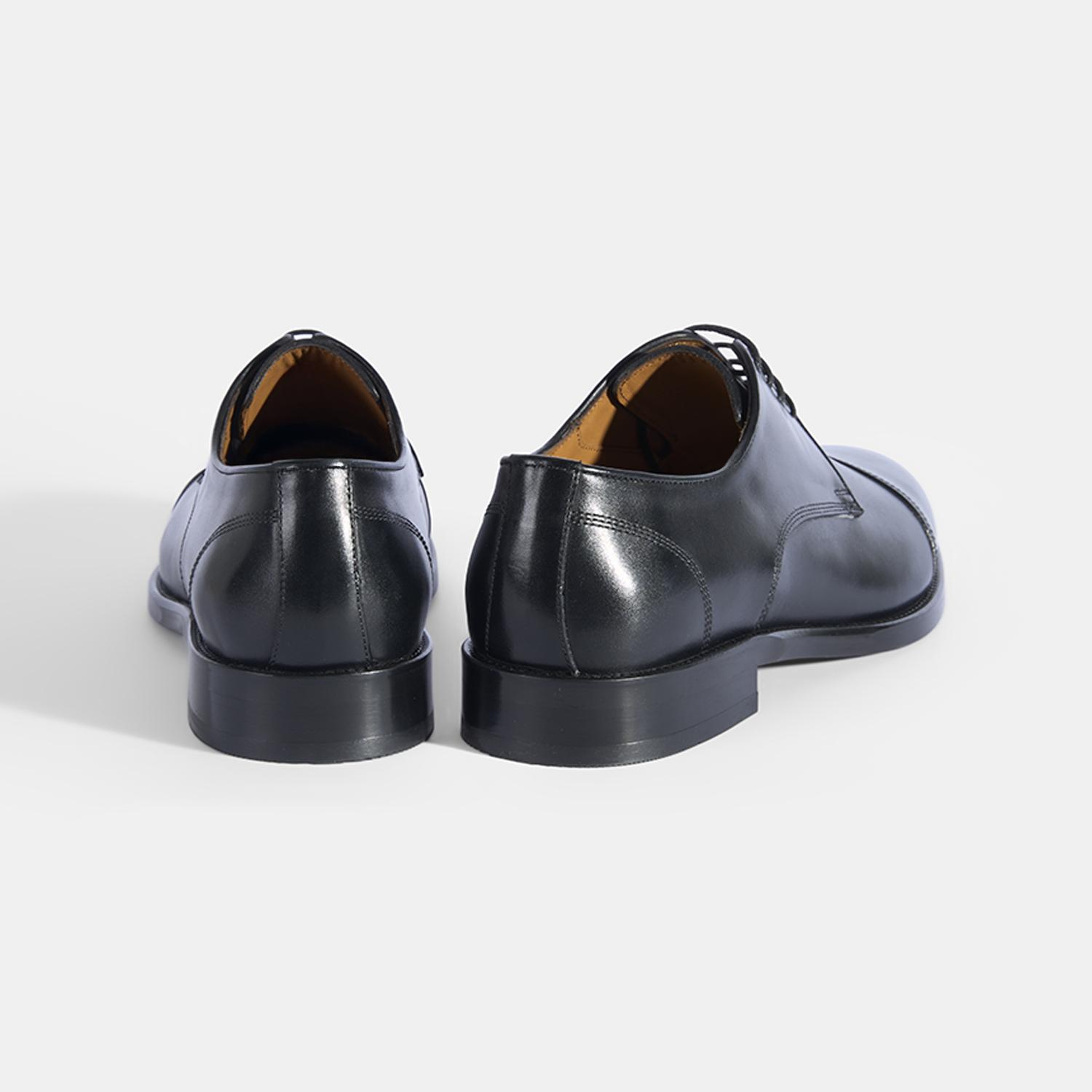 Erkek Siyah Bağcıklı Dikiş Detaylı Klasik Deri Ayakkabı