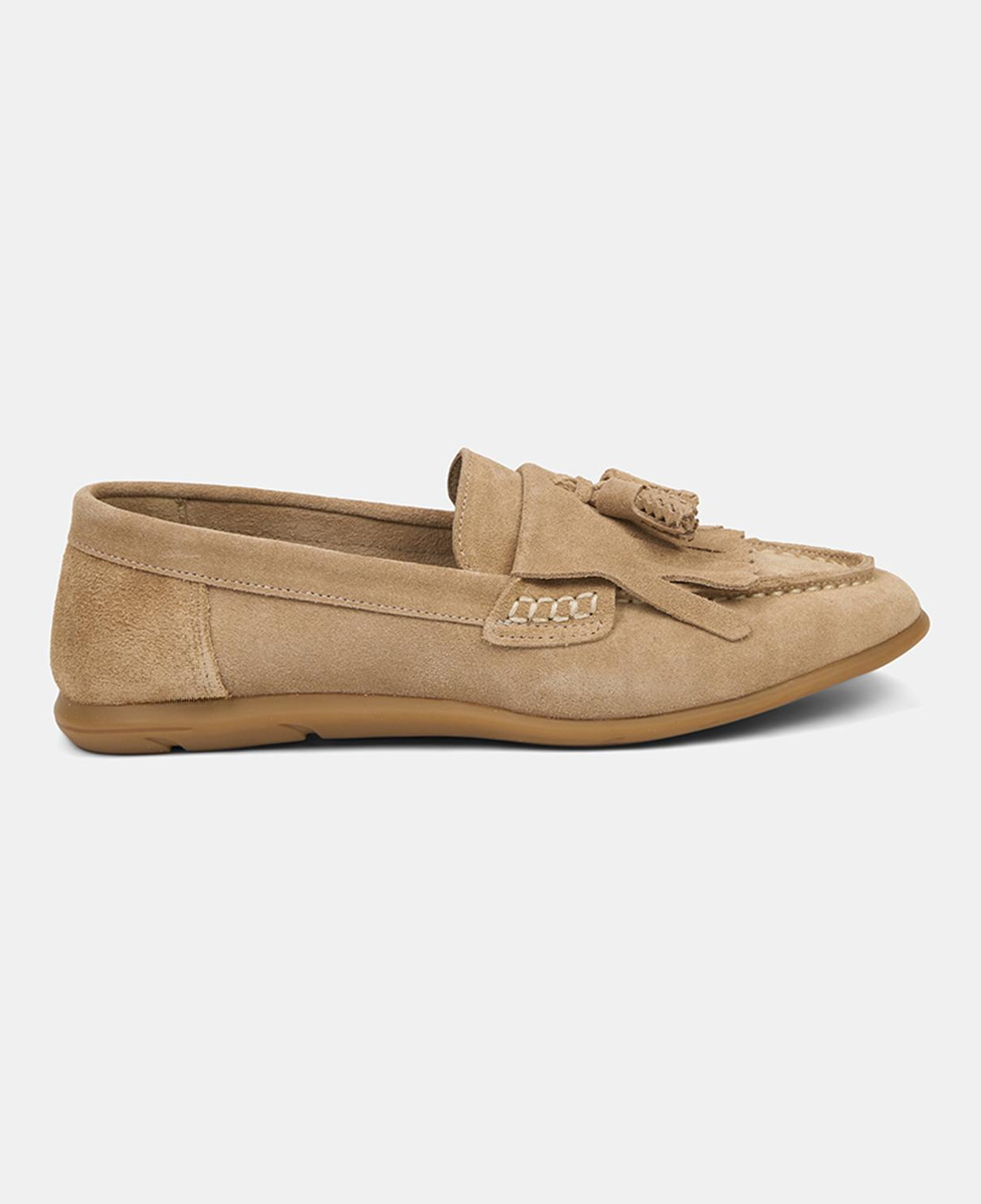 Kadın Bej Püsküllü Dikiş Detaylı Süet Loafer