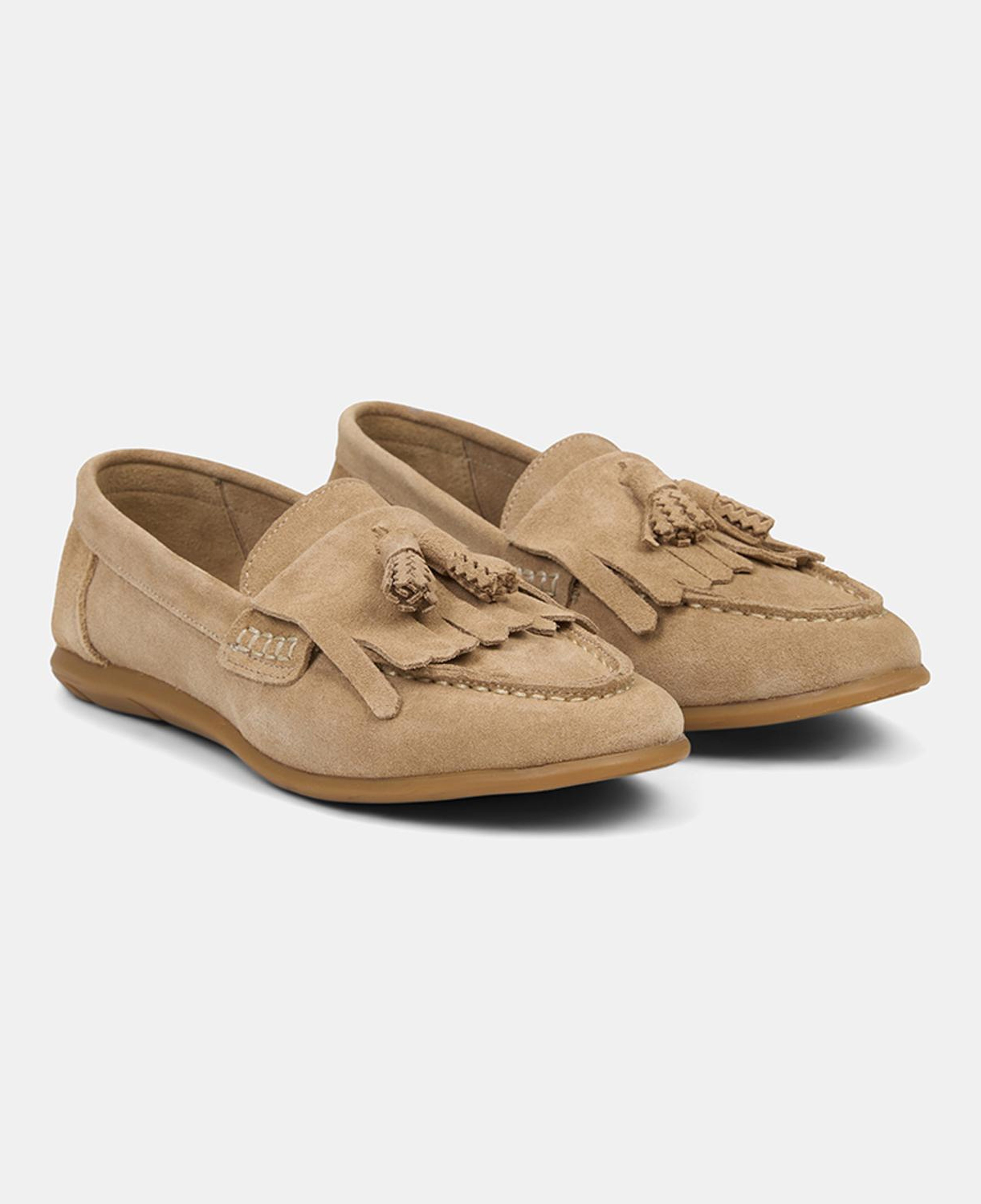 Kadın Bej Püsküllü Dikiş Detaylı Süet Loafer