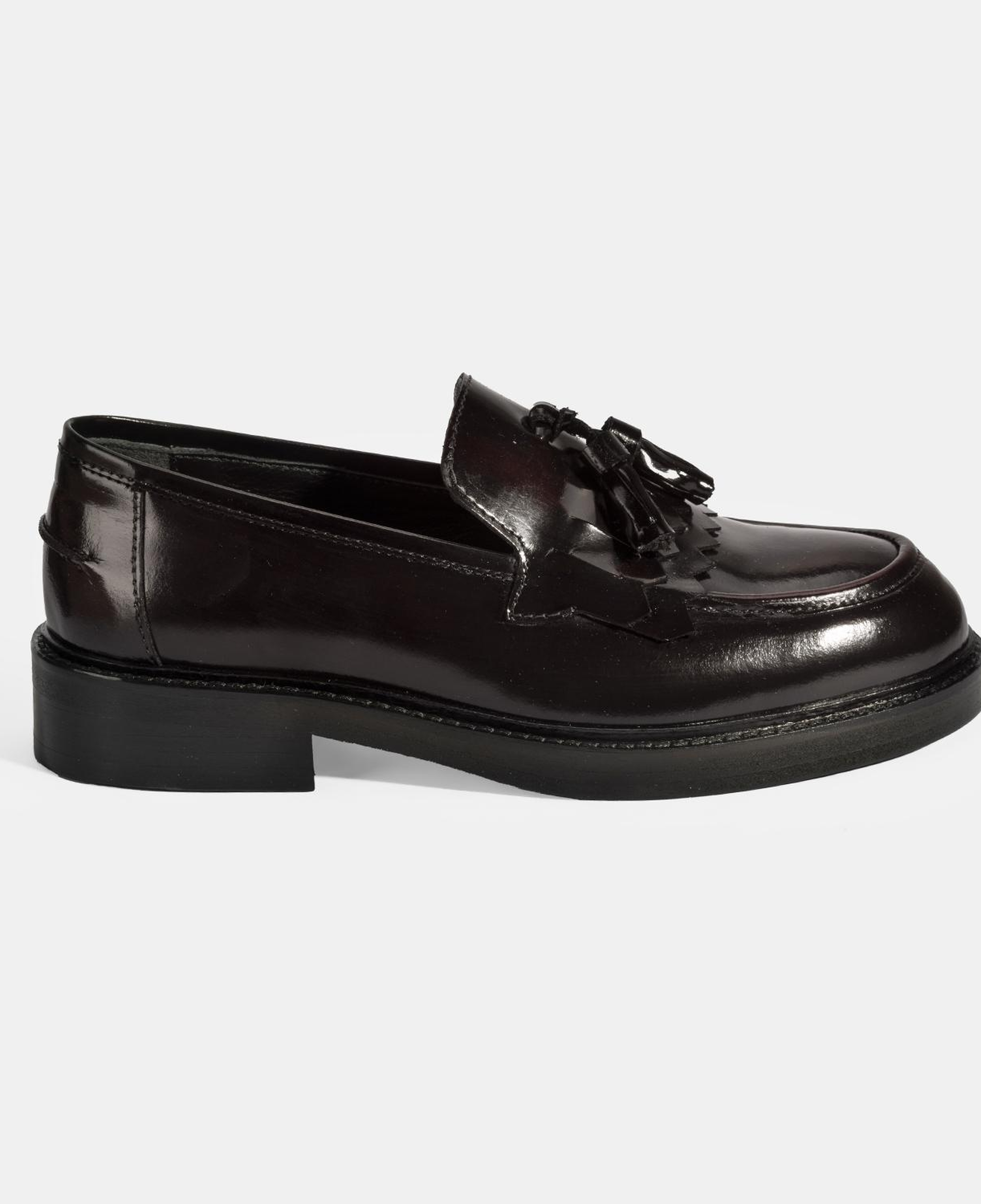 Kadın Bordo Püskül Detaylı Deri Loafer