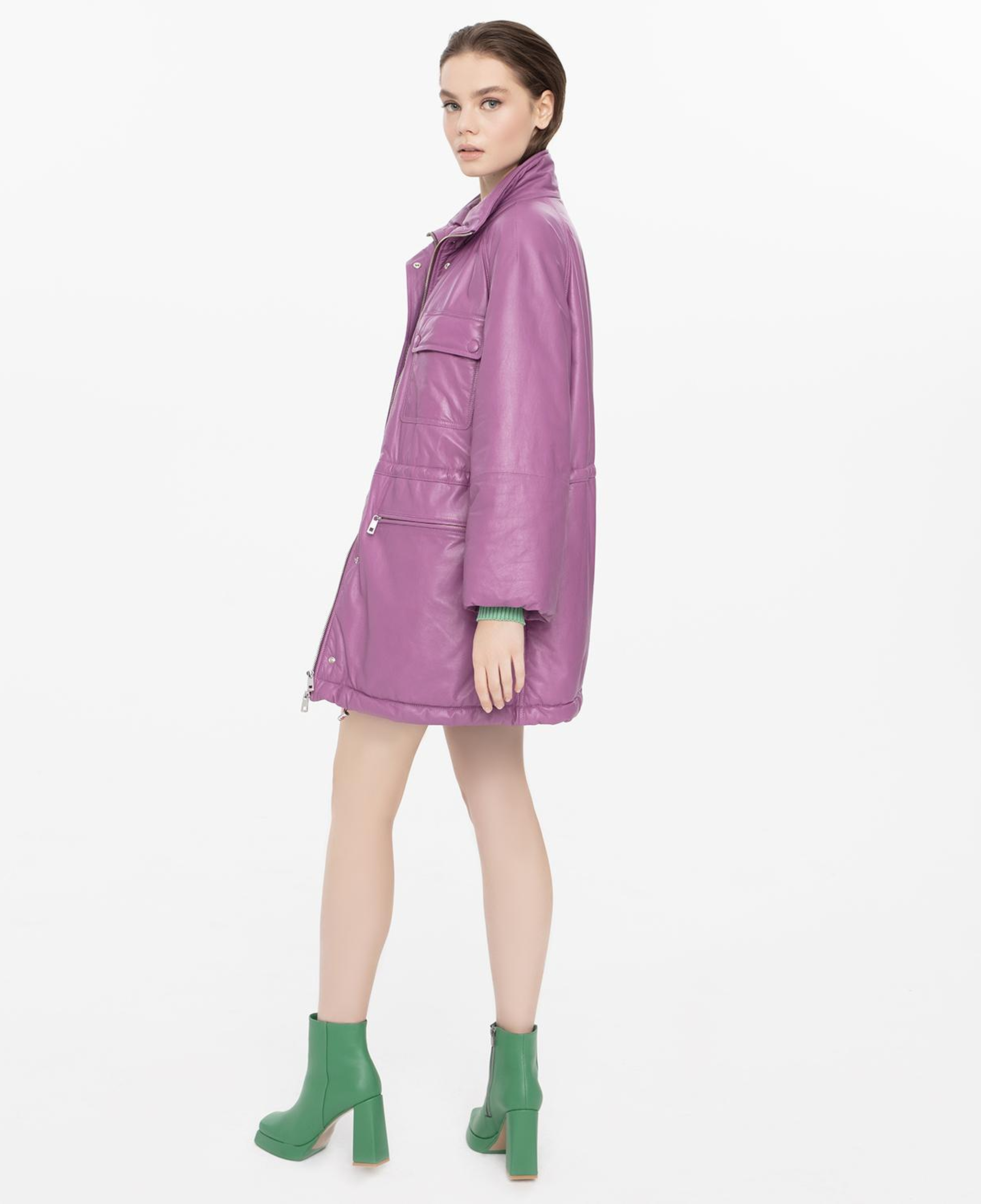 Ayiana Mor Kadın Deri Puffer Kaban