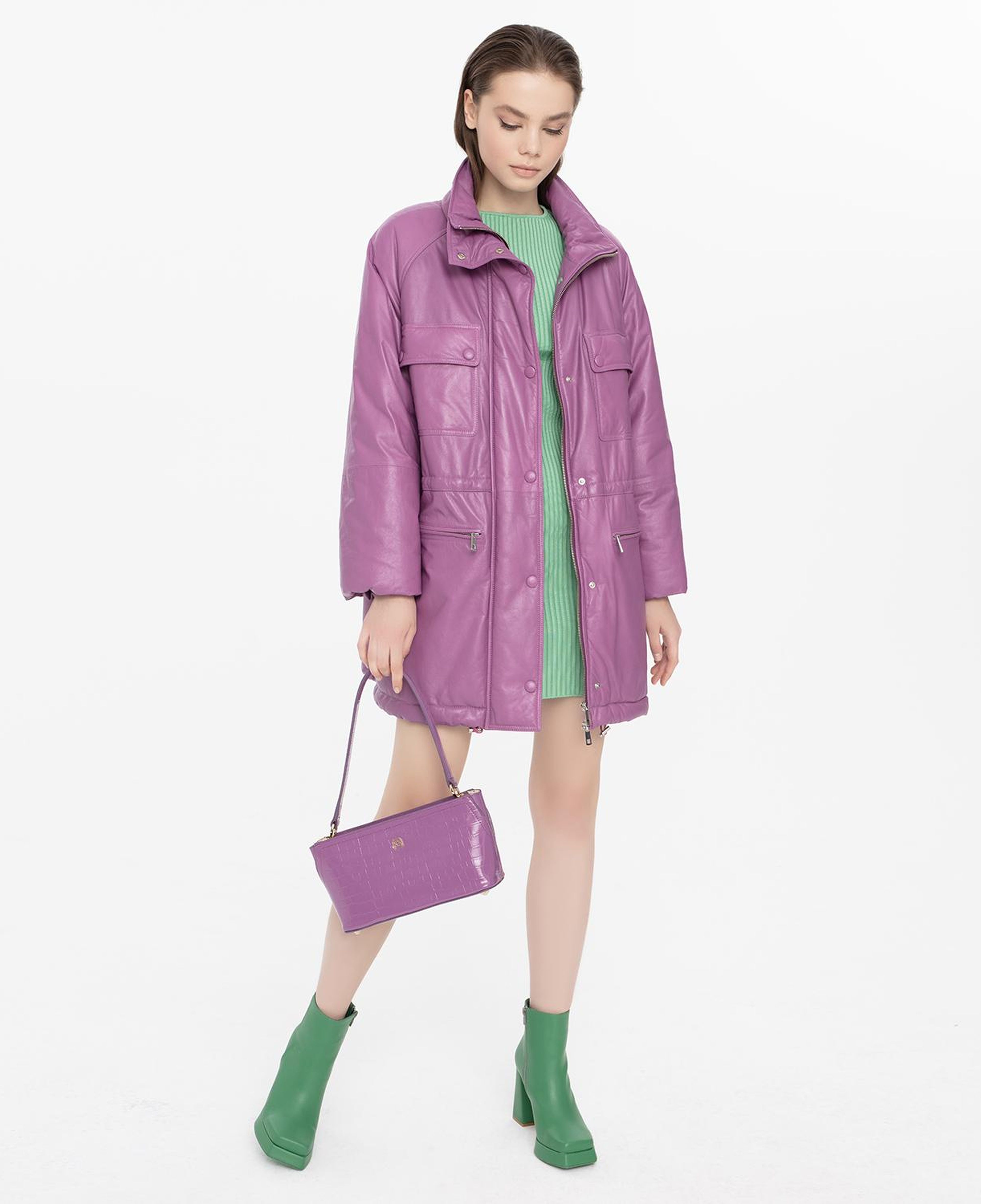 Ayiana Mor Kadın Deri Puffer Kaban