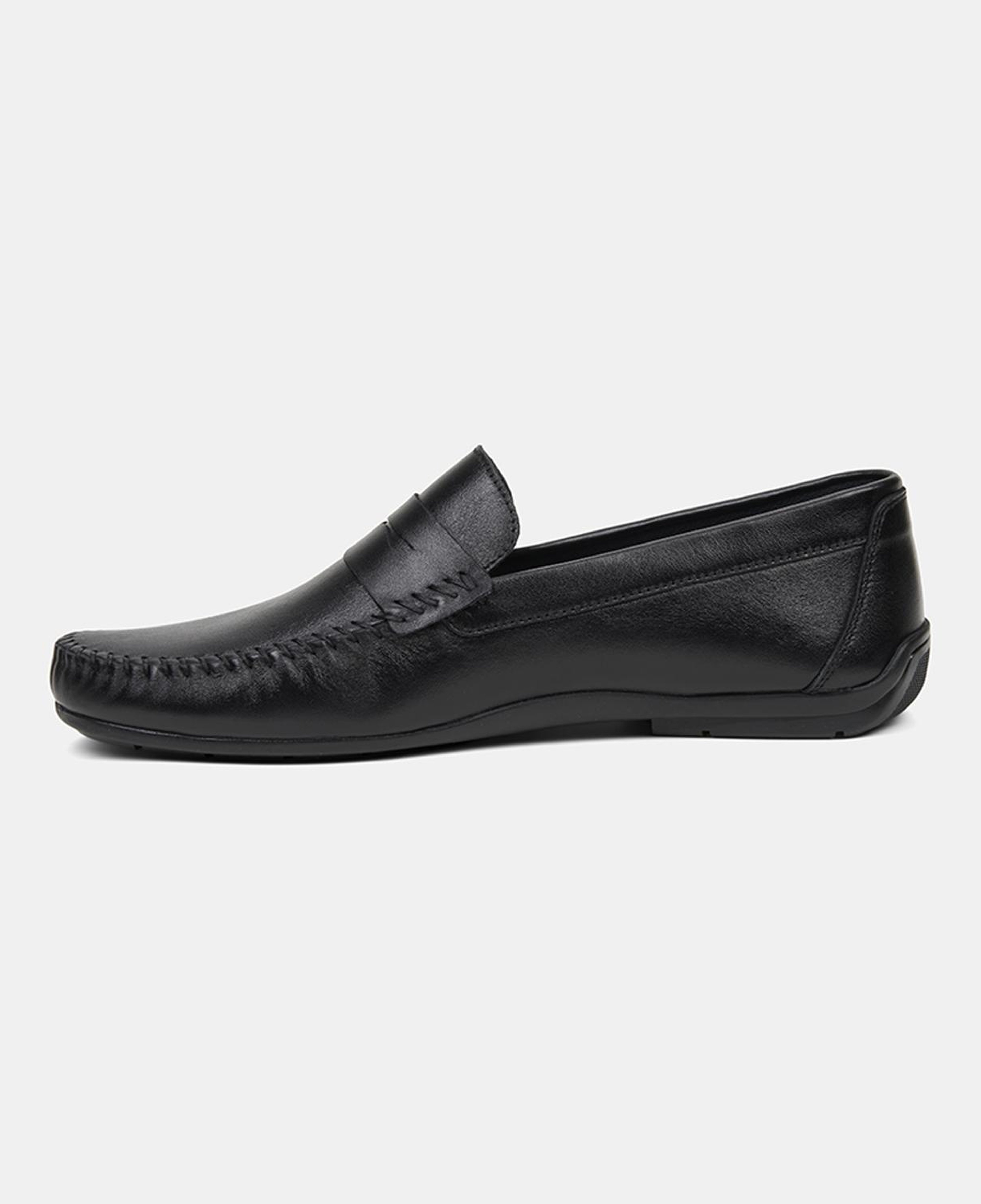 Erkek Siyah Yuvarlak Burun Deri Loafer