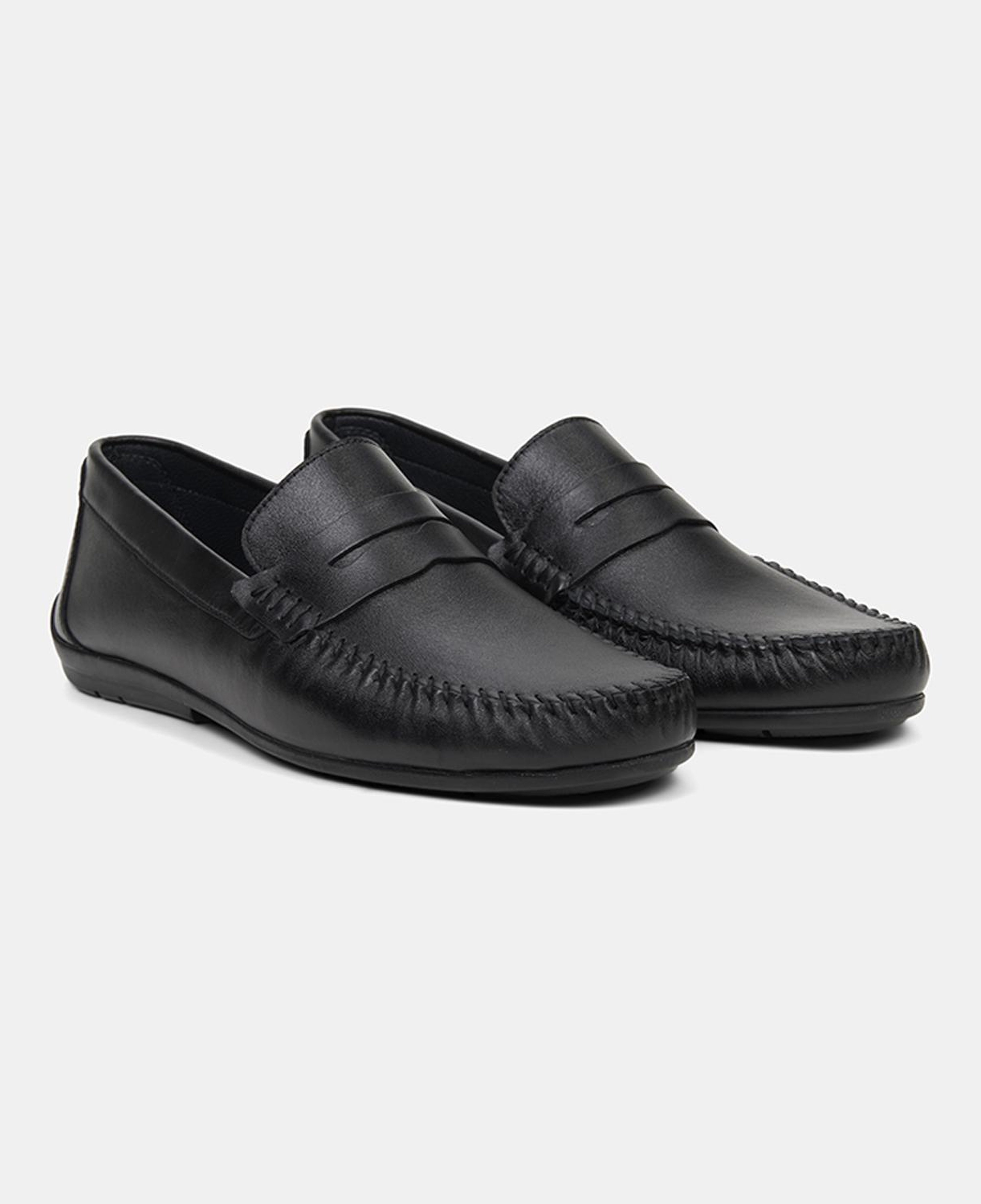 Erkek Siyah Yuvarlak Burun Deri Loafer