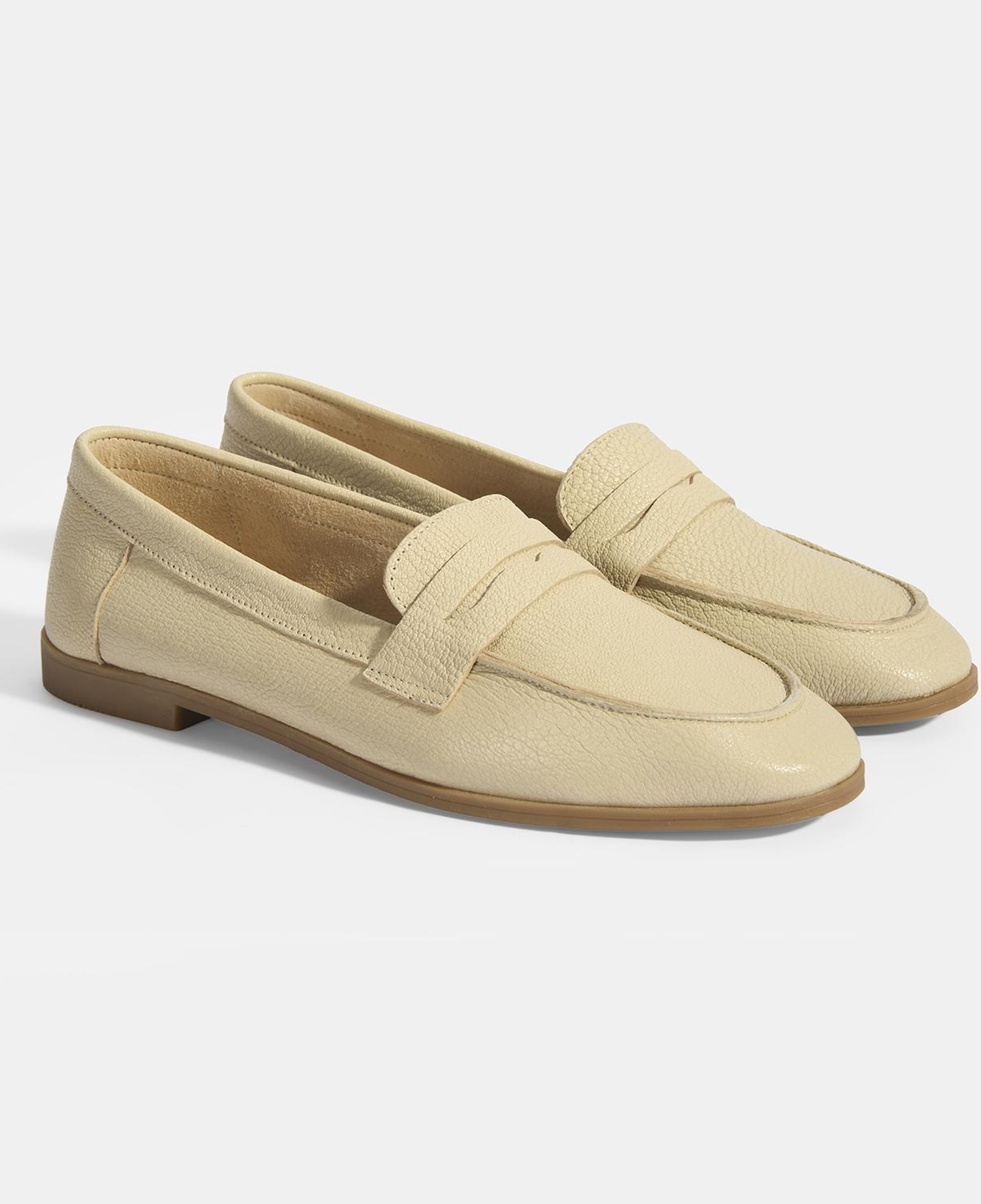 Kadın Bej Slip-On Deri Loafer