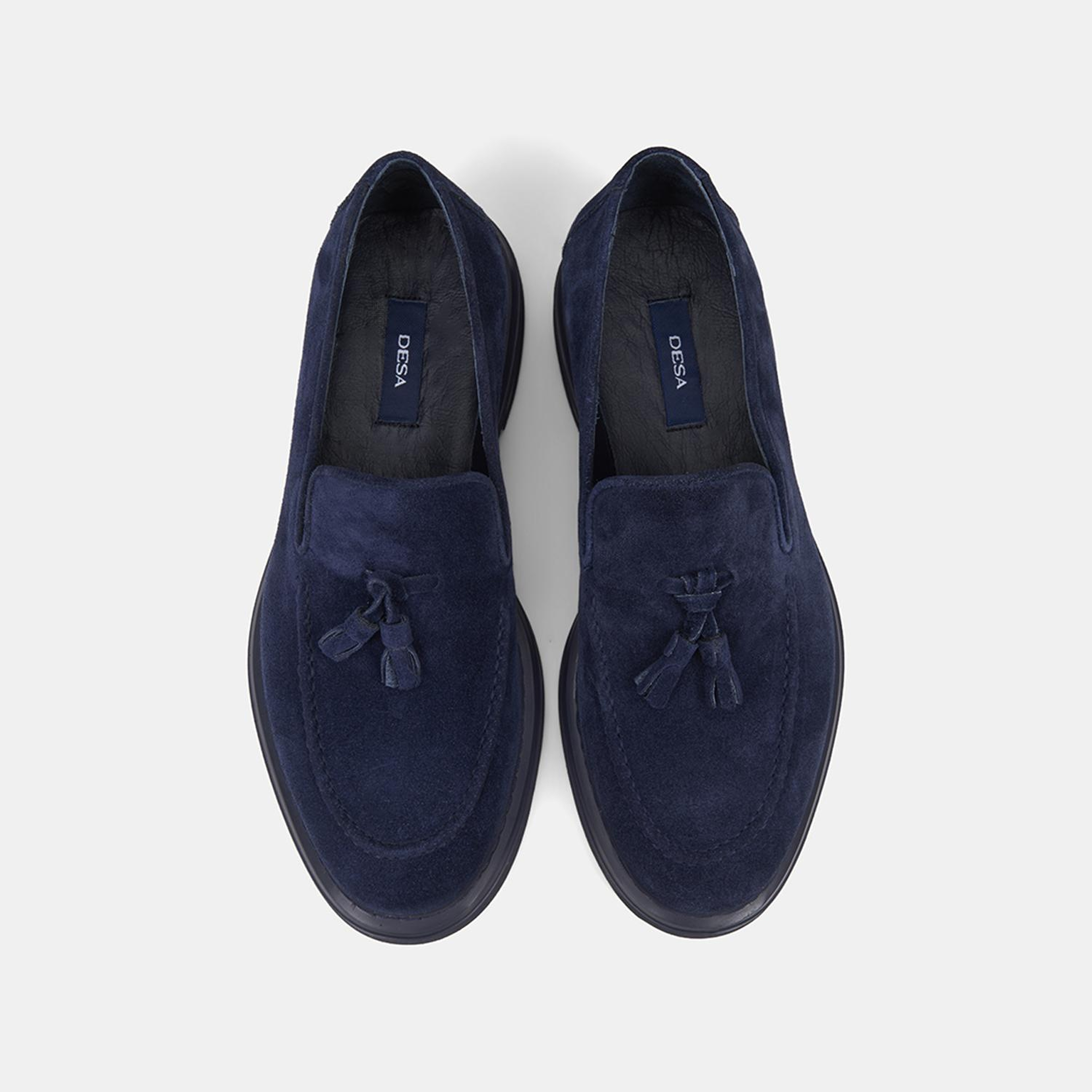 Erkek Lacivert Püskül Detaylı Klasik Süet Deri Loafer