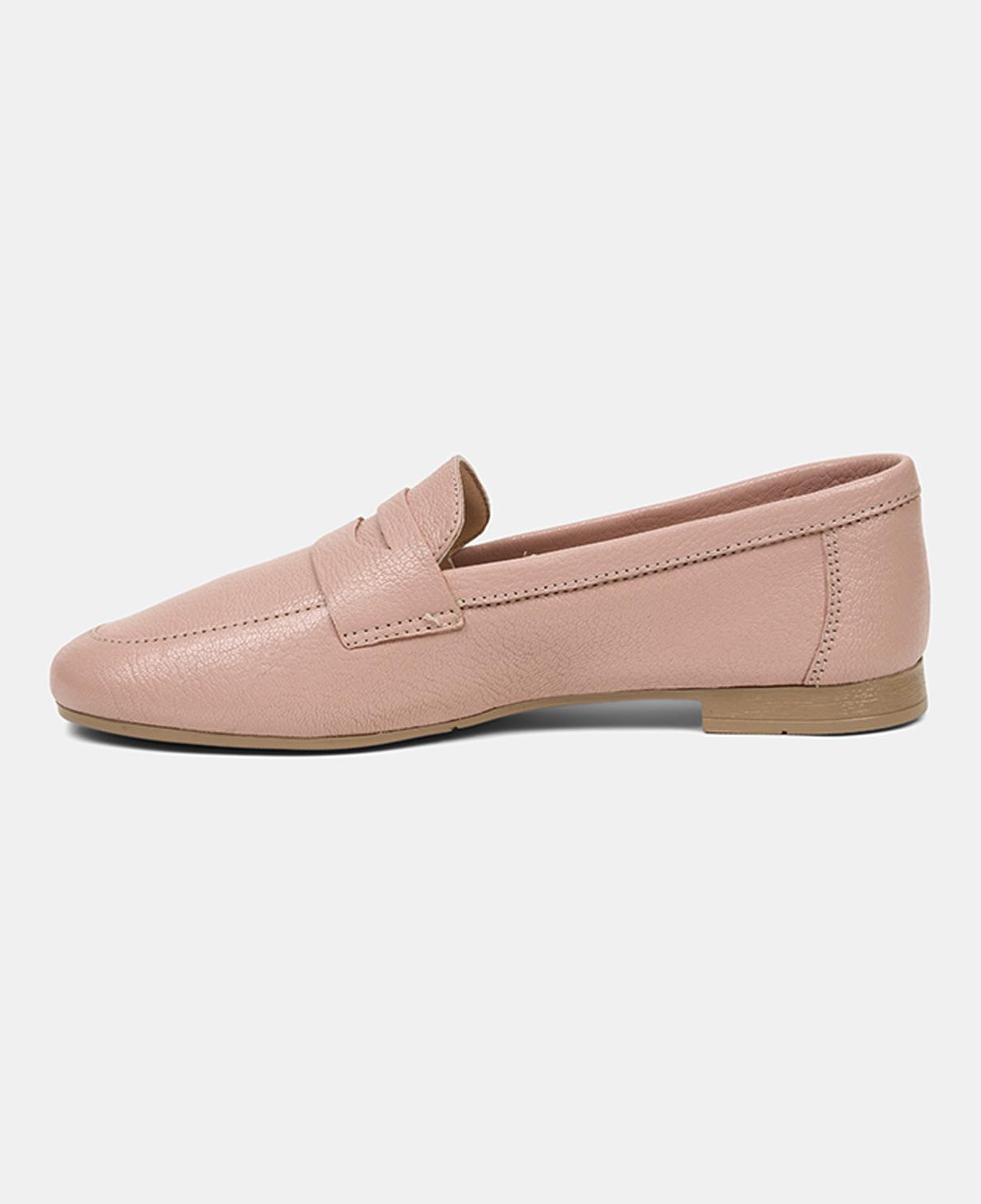 Kadın Pudra Yuvarlak Burun Deri Loafer