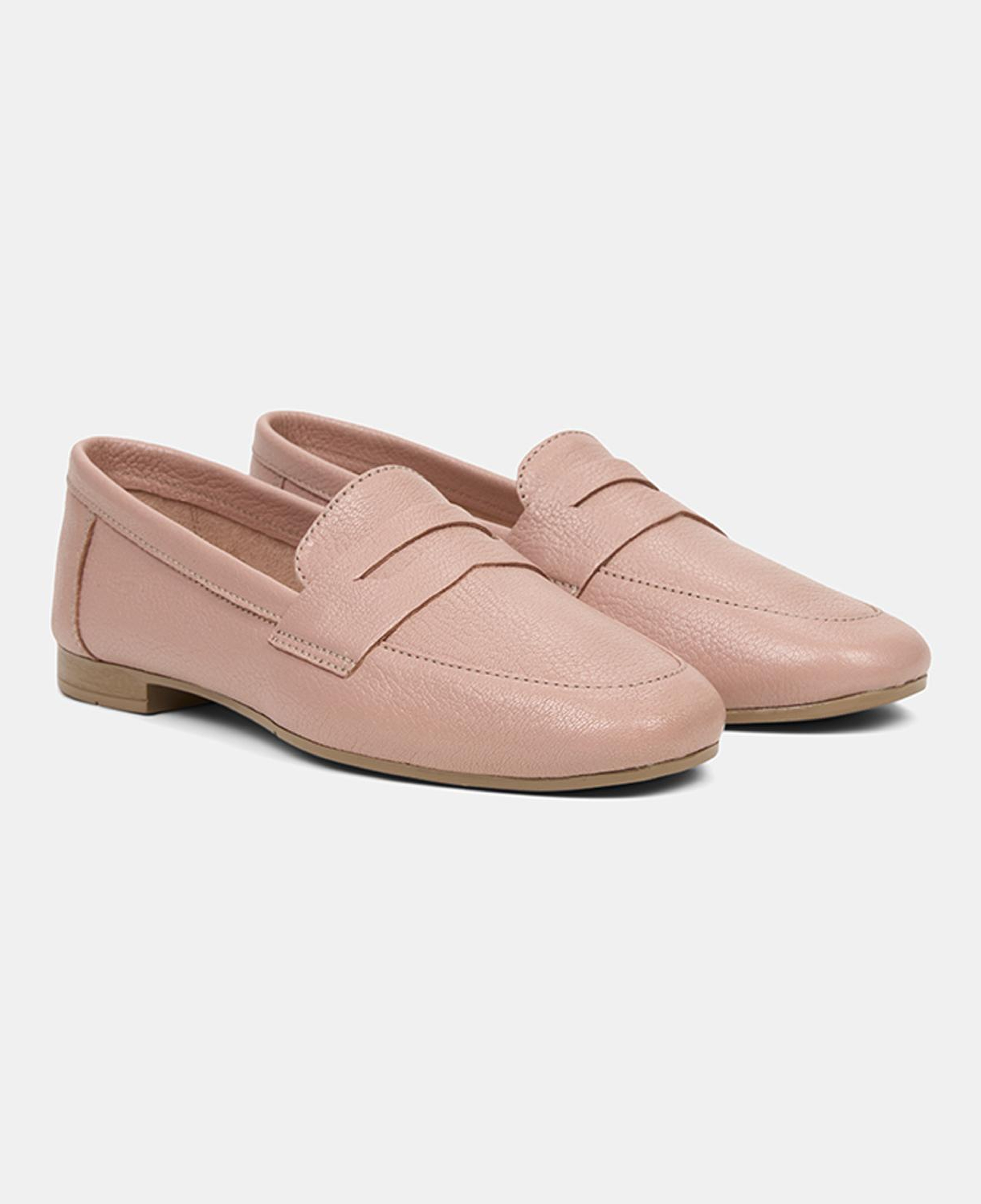 Kadın Pudra Yuvarlak Burun Deri Loafer