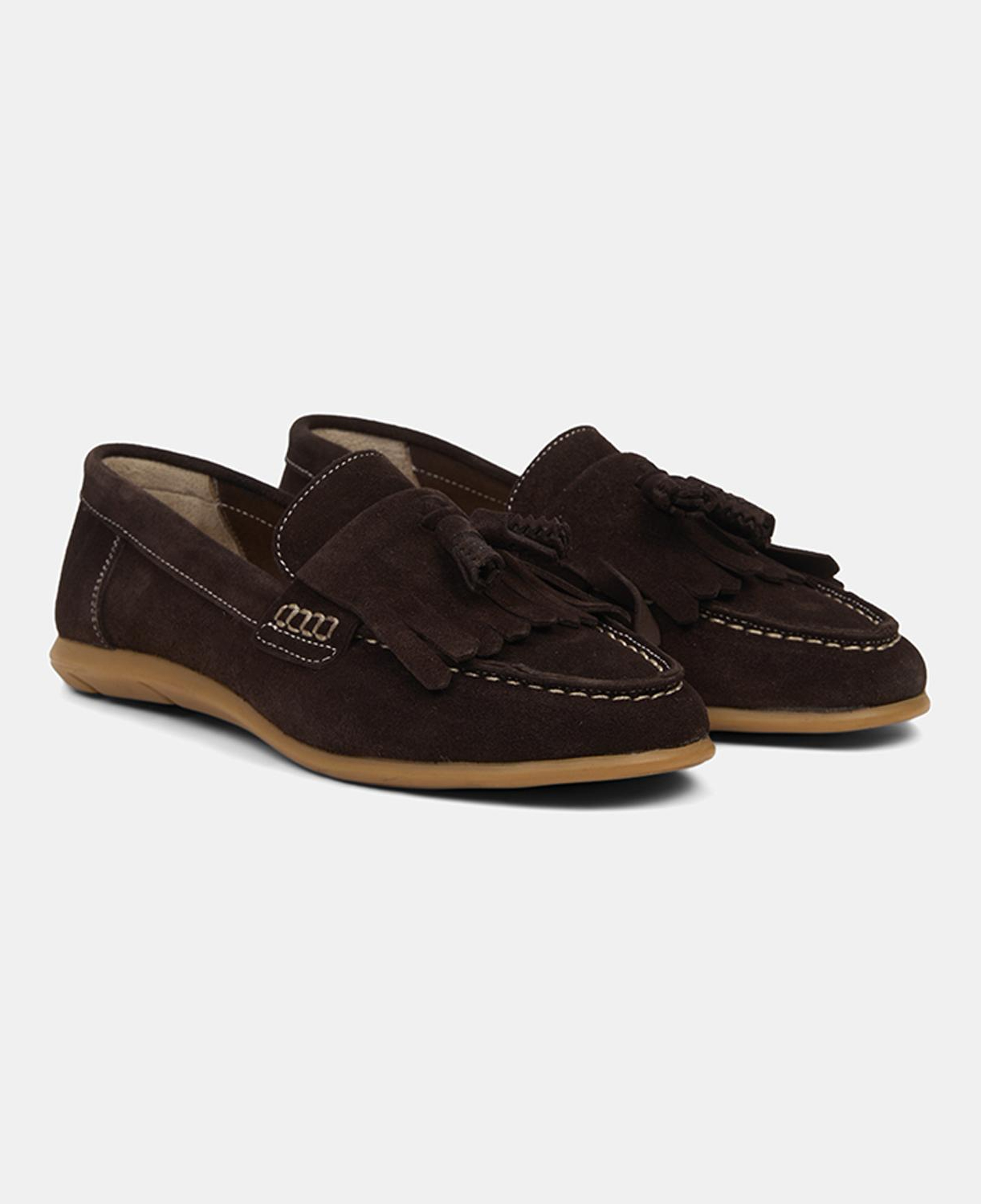 Kadın Kahve Püsküllü Dikiş Detaylı Süet Loafer
