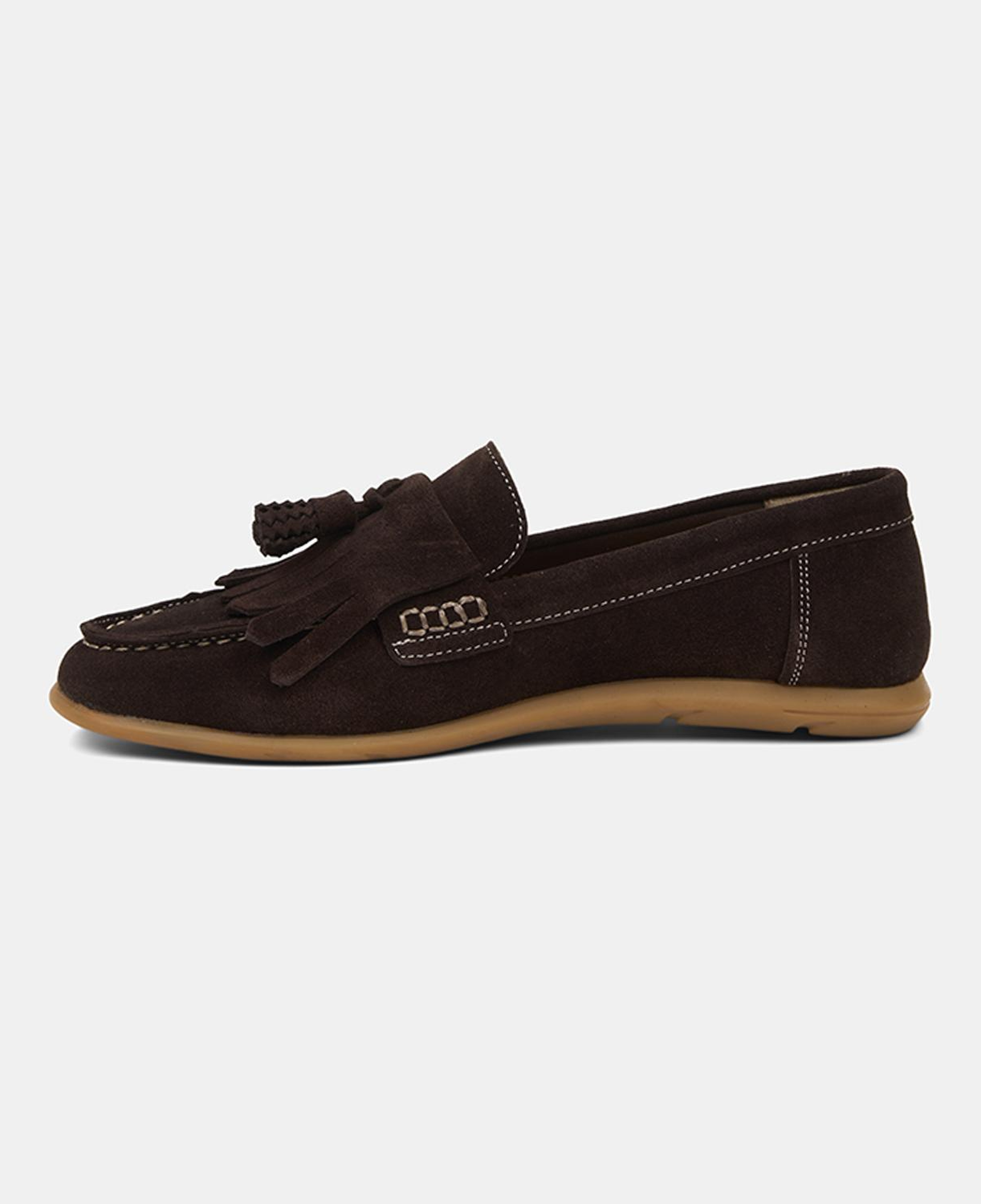 Kadın Kahve Püsküllü Dikiş Detaylı Süet Loafer