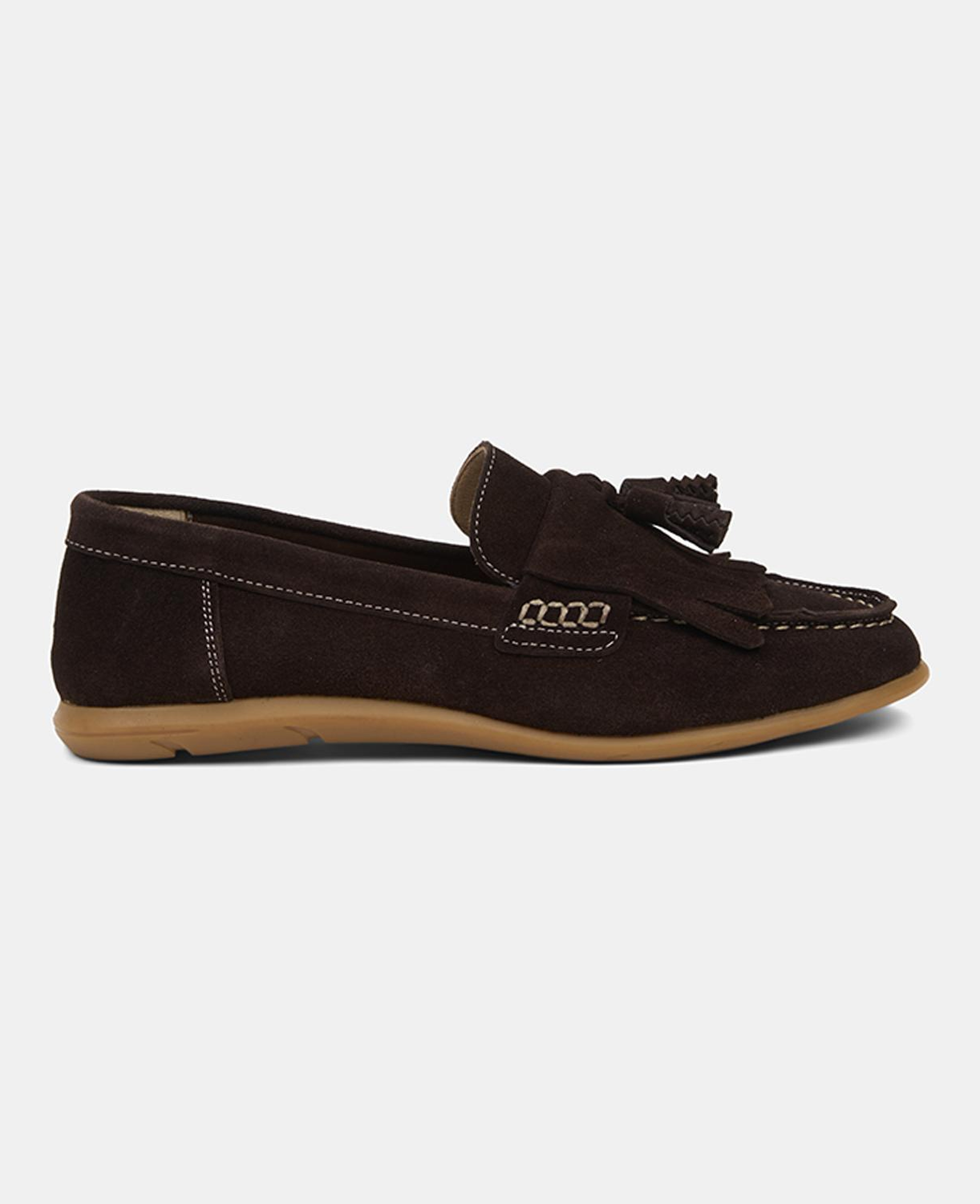 Kadın Kahve Püsküllü Dikiş Detaylı Süet Loafer