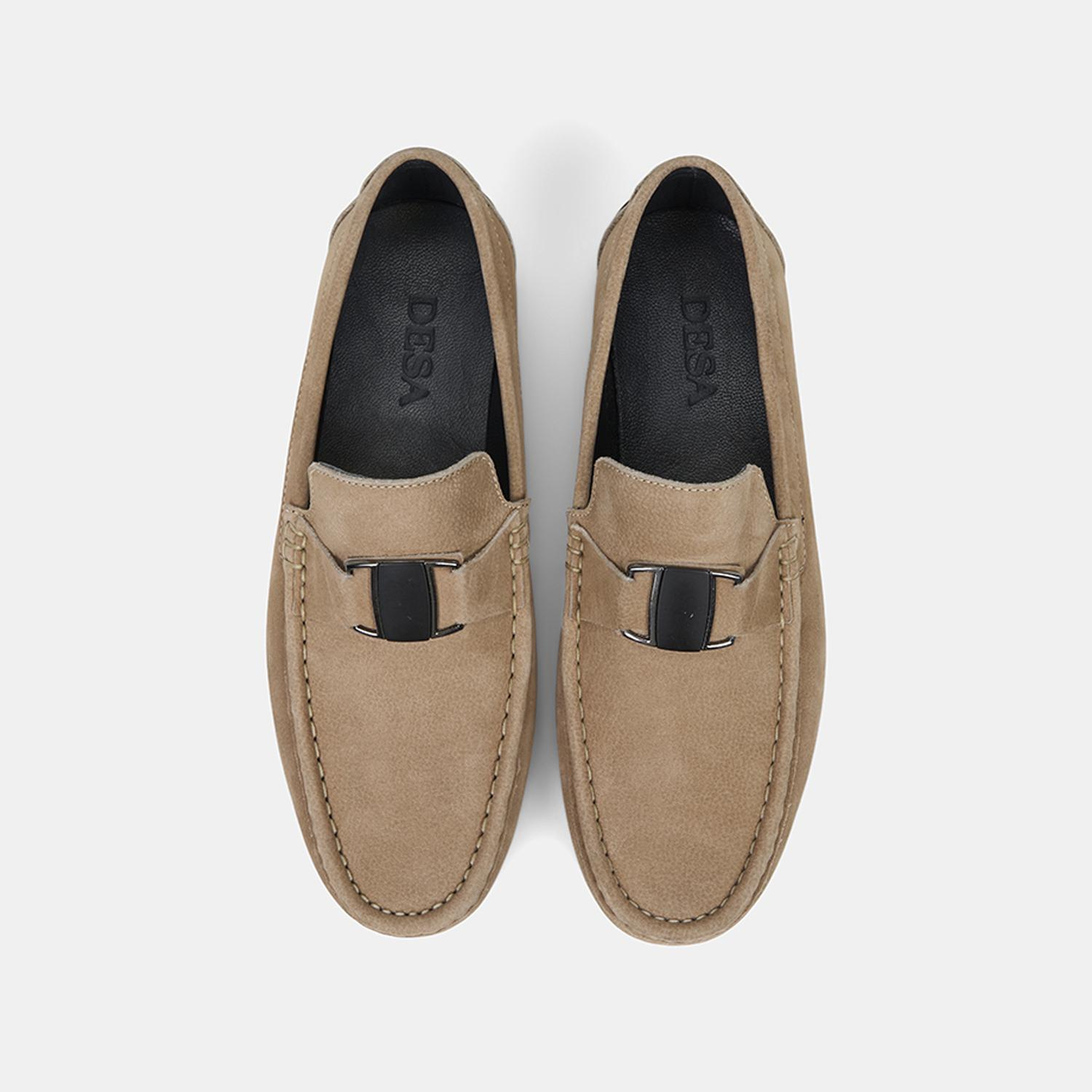 Erkek Vizon Metal Aksesuarlı Nubuk Deri Loafer