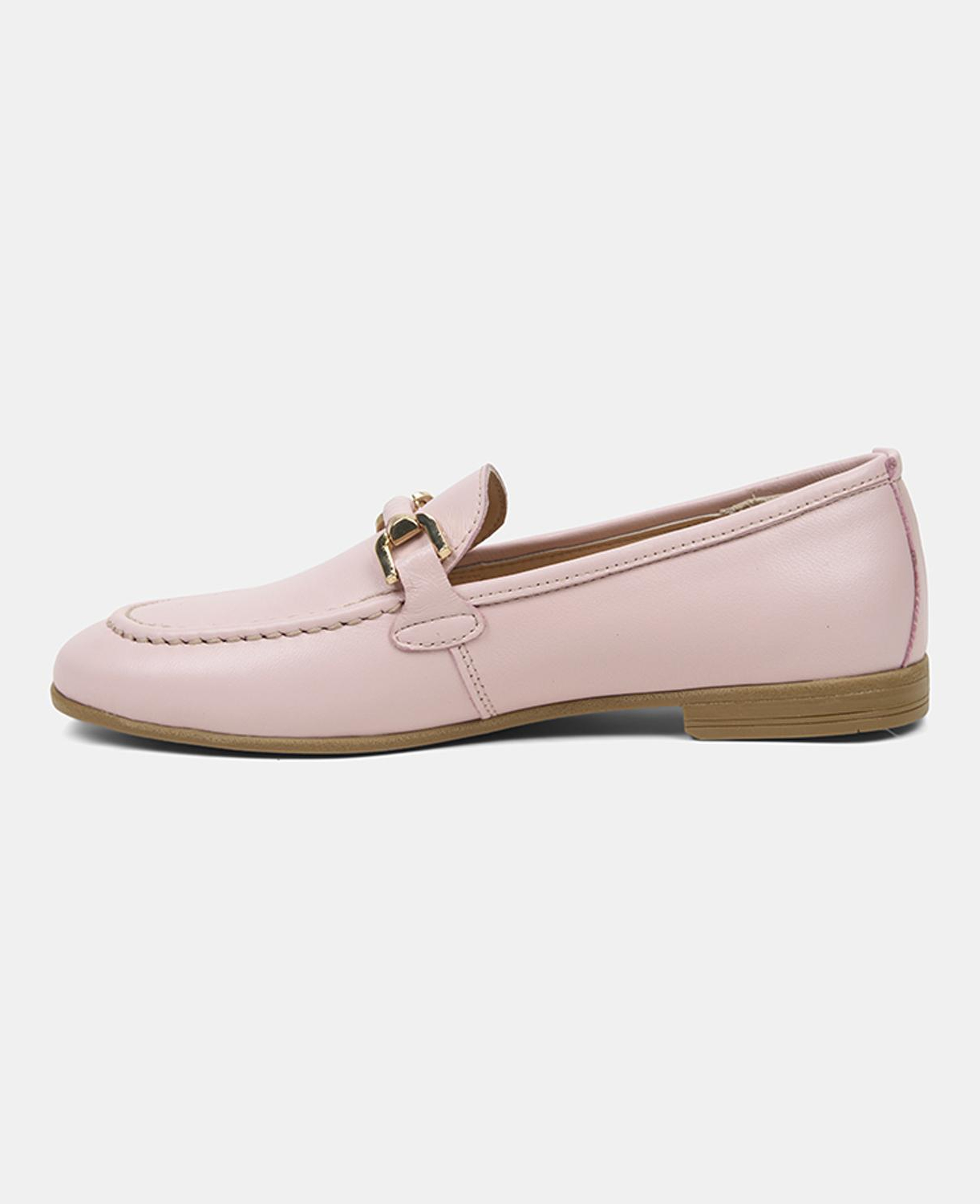 Kadın Pembe Metal Gold Toka Aksesuarlı Deri Loafer