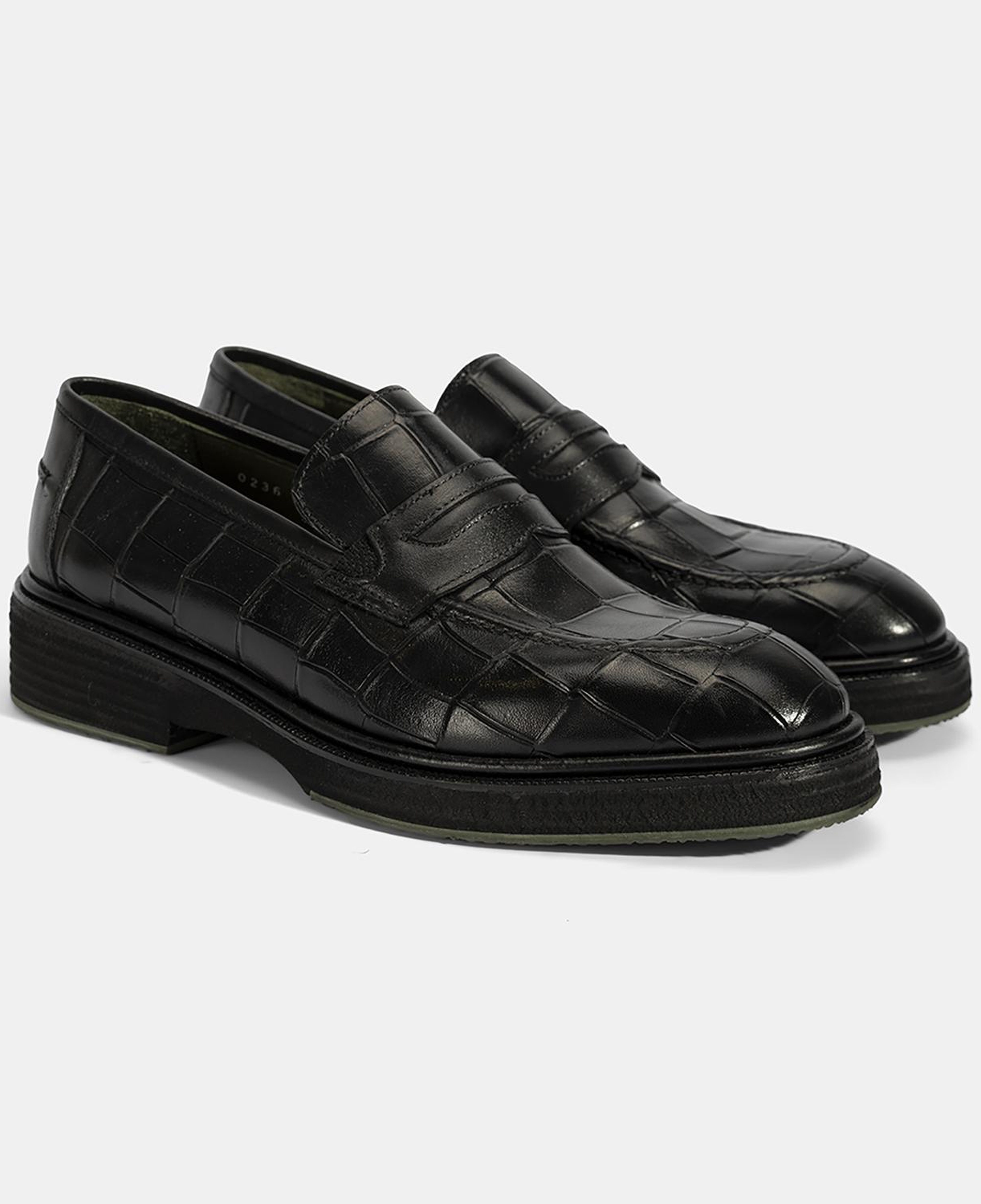 Erkek Siyah Kroko Baskılı Deri Loafer