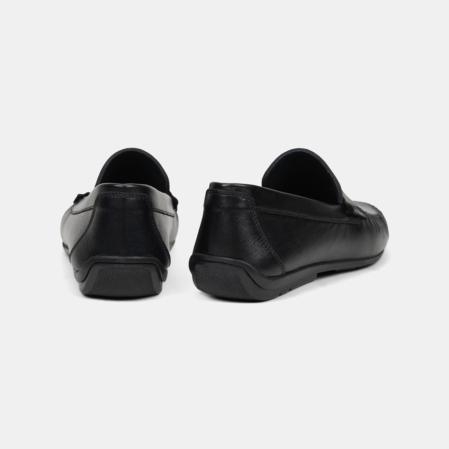 Erkek Siyah Yuvarlak Burun Deri Loafer