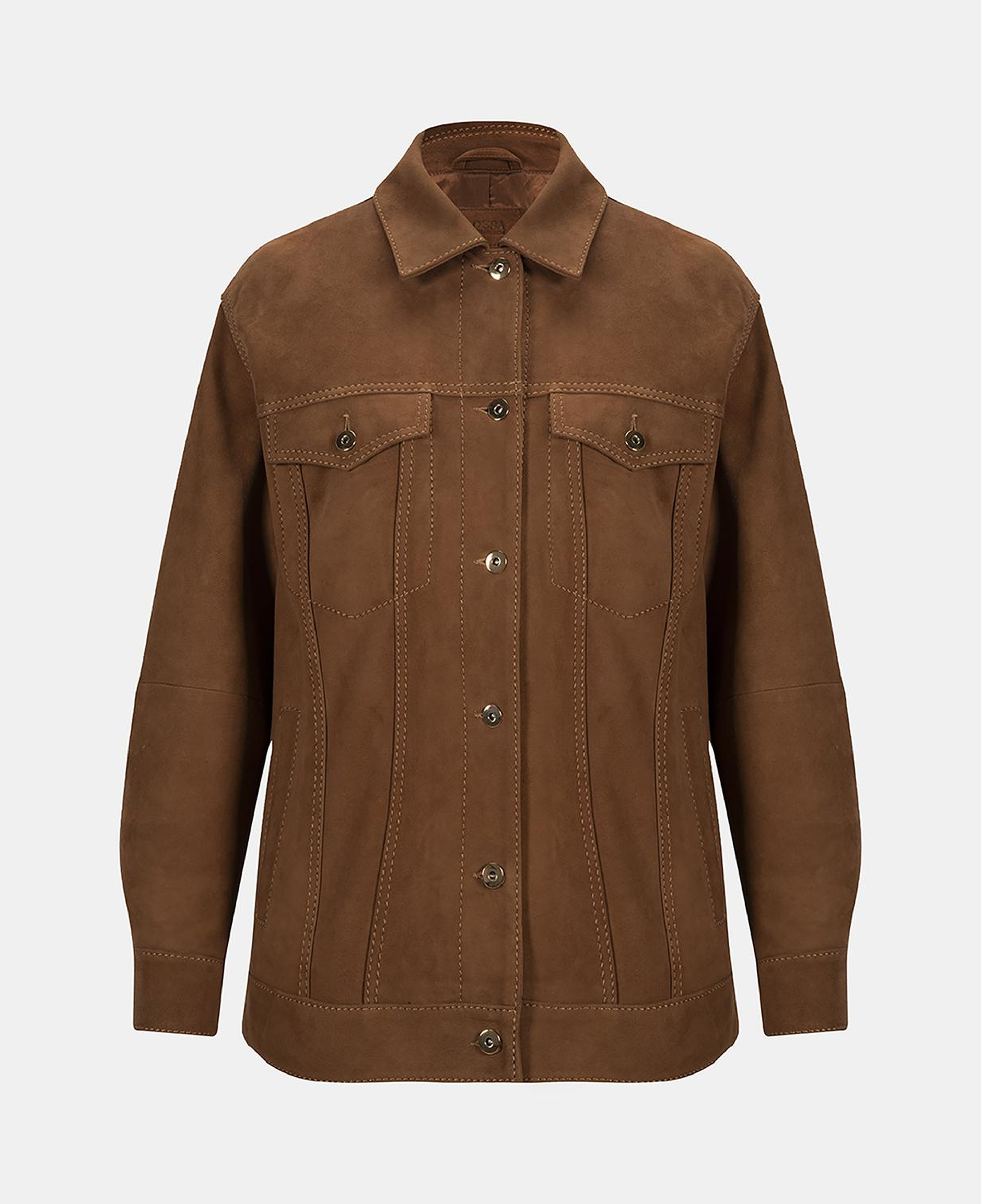 Kadın Kahve Gömlek Yakalı Spor Dikiş Detaylı Süet Ceket