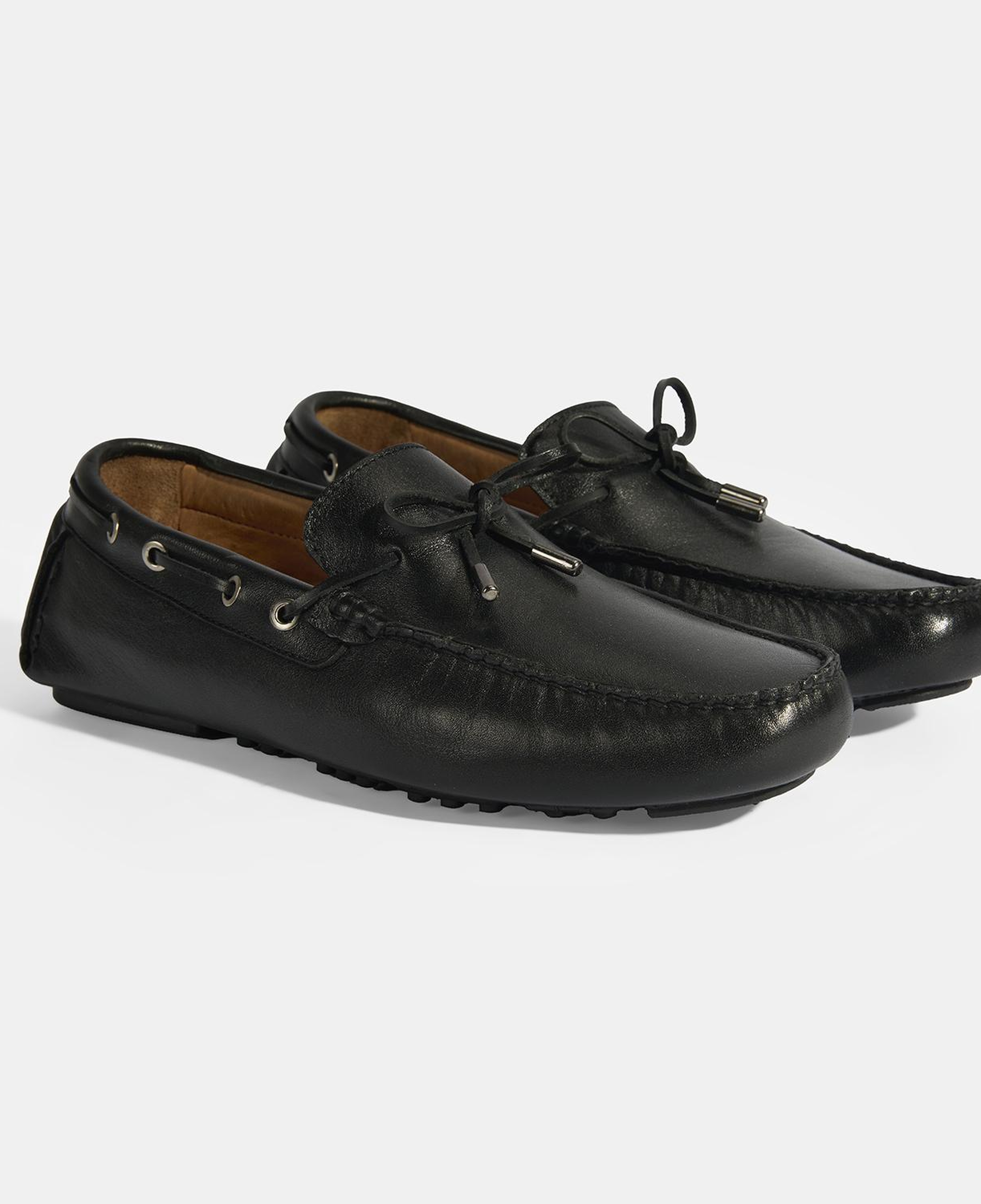 Erkek Siyah Bağcık Detaylı Slip-On Deri Loafer