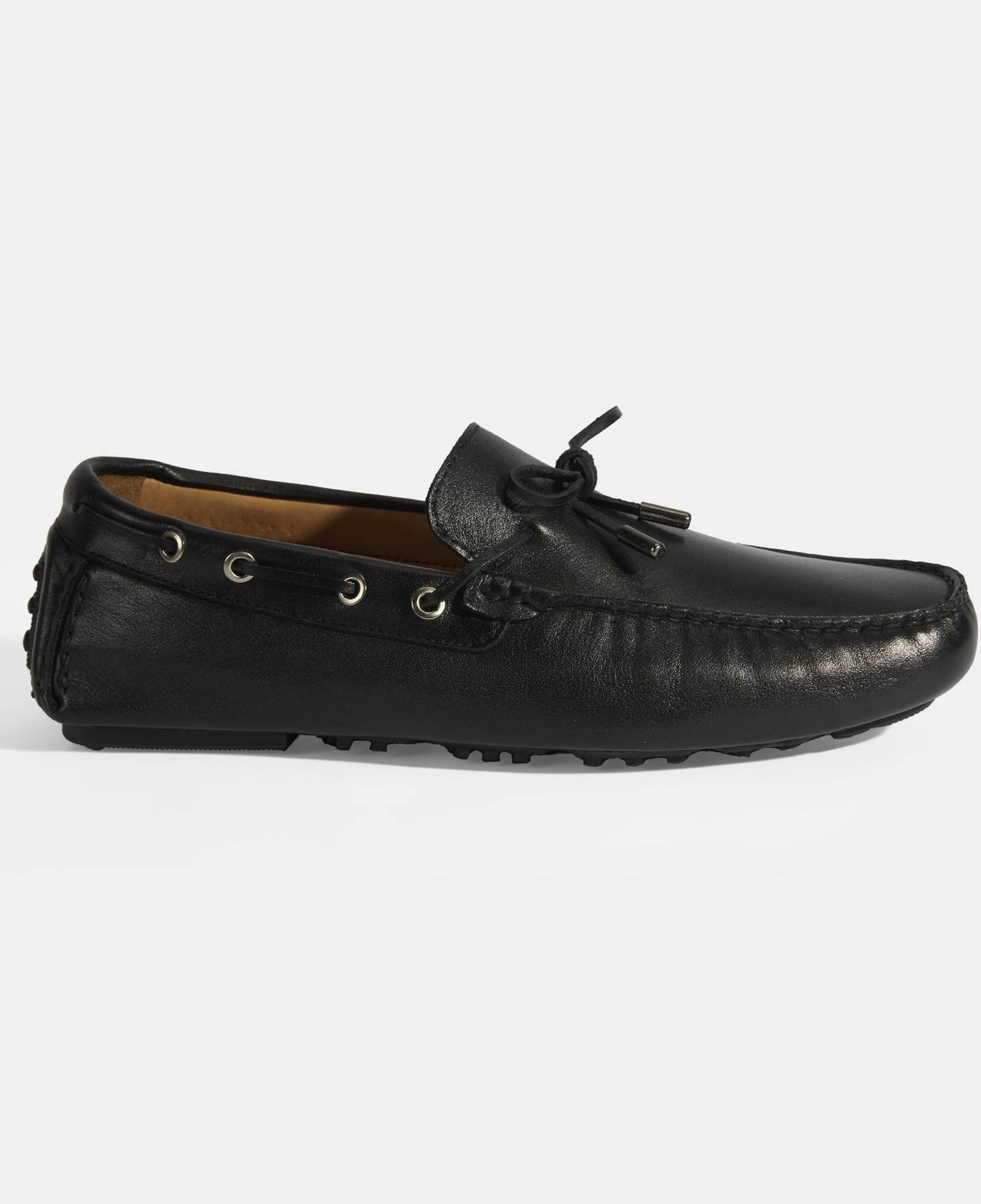Erkek Siyah Bağcık Detaylı Slip-On Deri Loafer