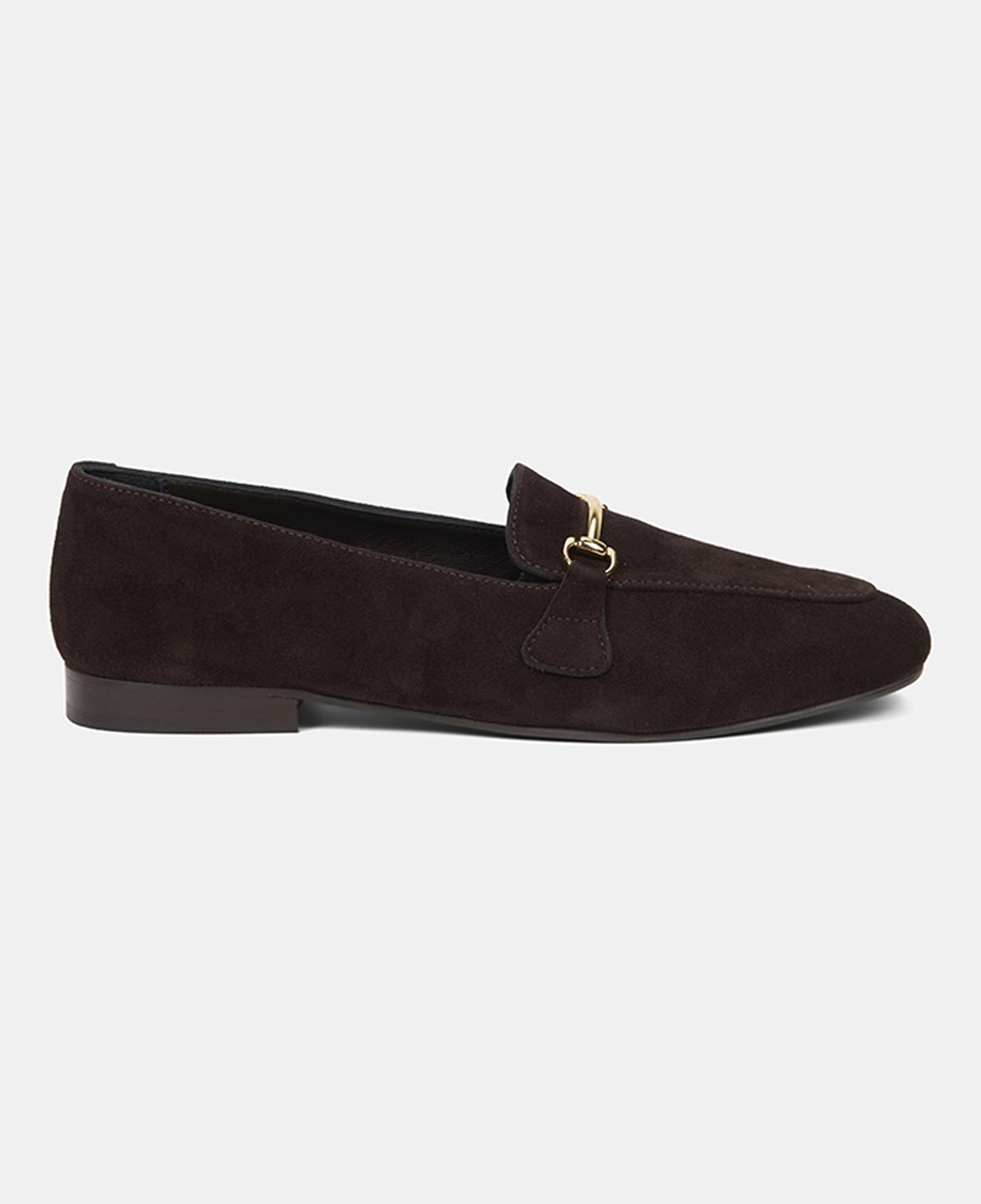Kadın Kahve Metal Gold Tokalı Süet Deri Loafer