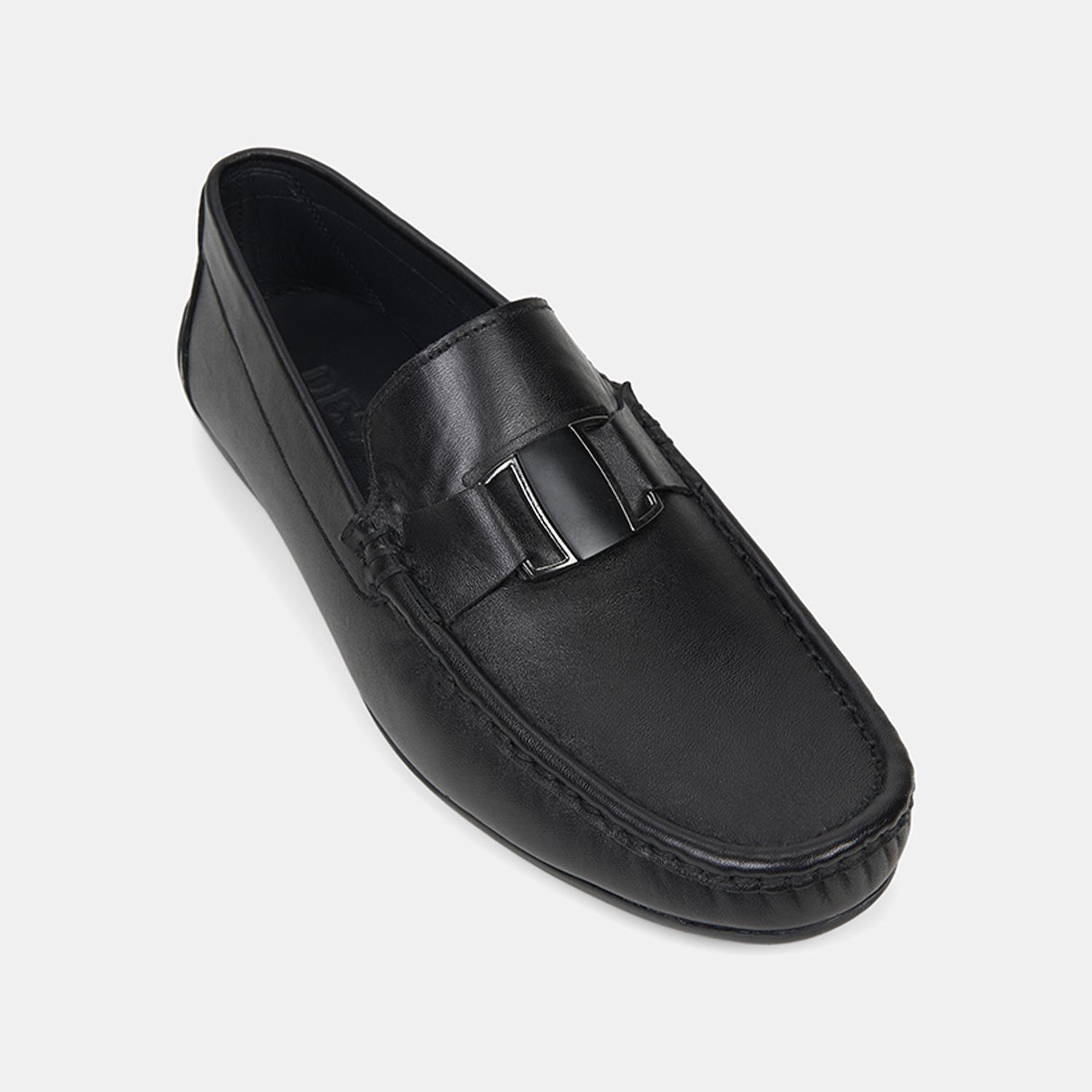 Erkek Siyah Metal Detaylı Deri Loafer