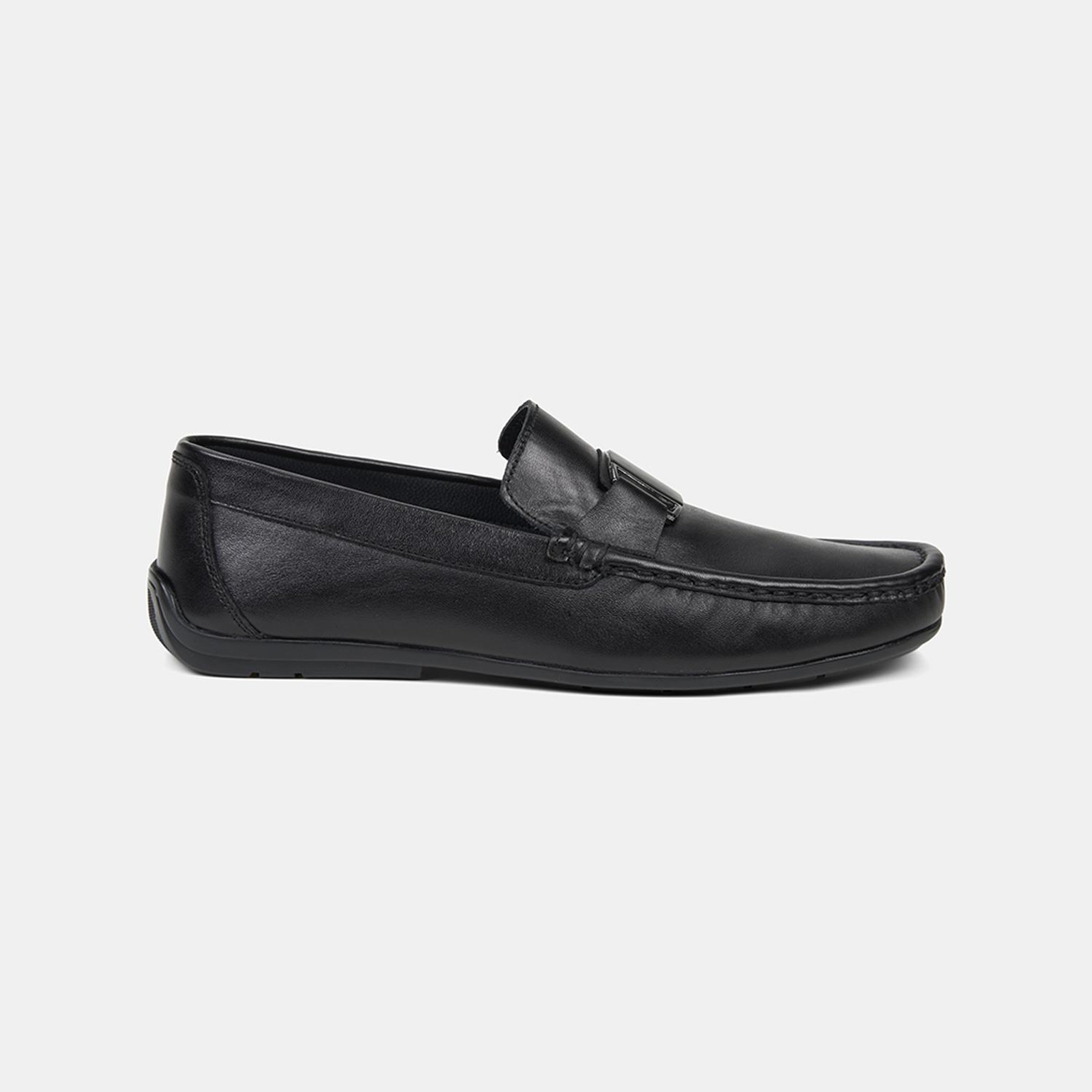 Erkek Siyah Metal Detaylı Deri Loafer