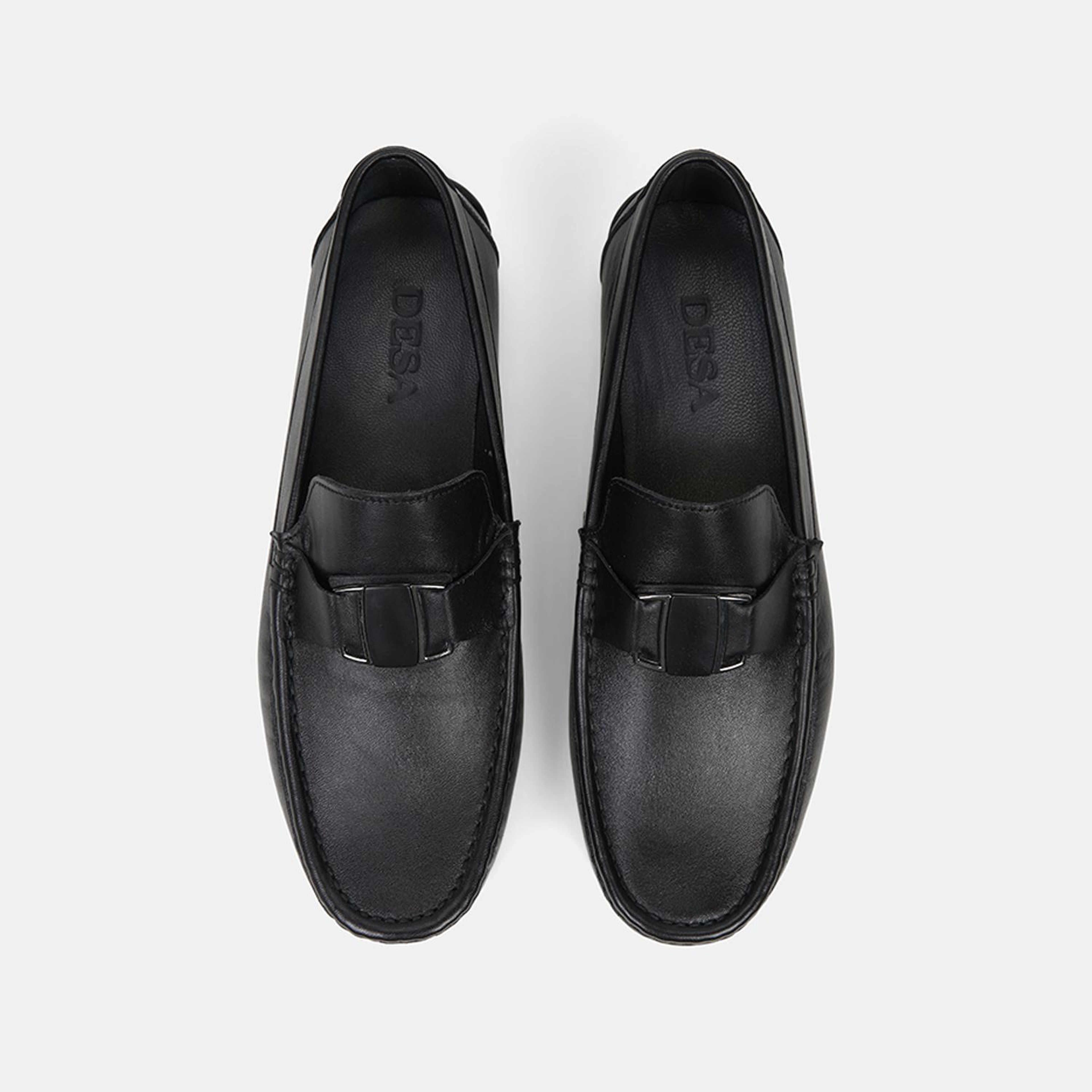 Erkek Siyah Metal Detaylı Deri Loafer