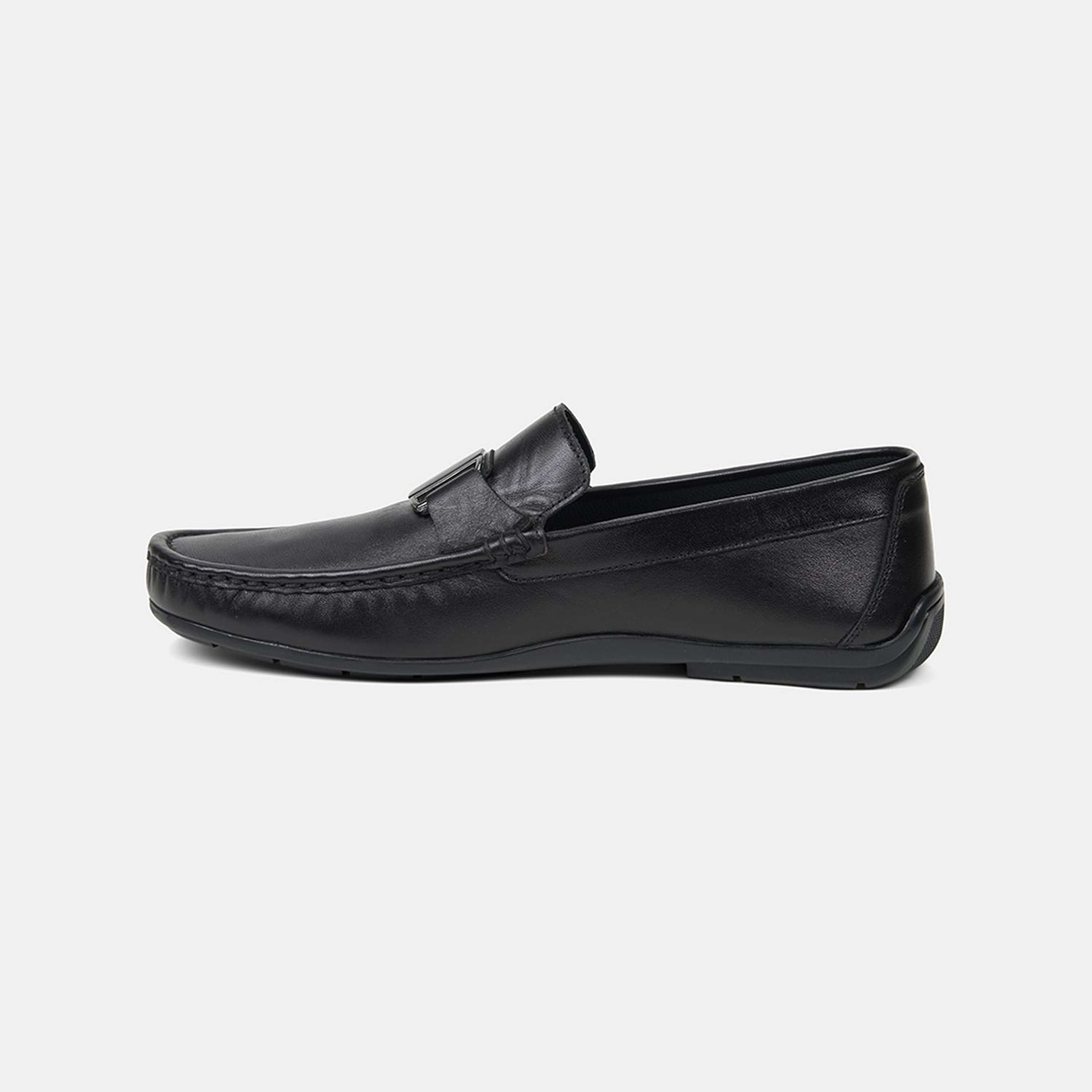 Erkek Siyah Metal Detaylı Deri Loafer