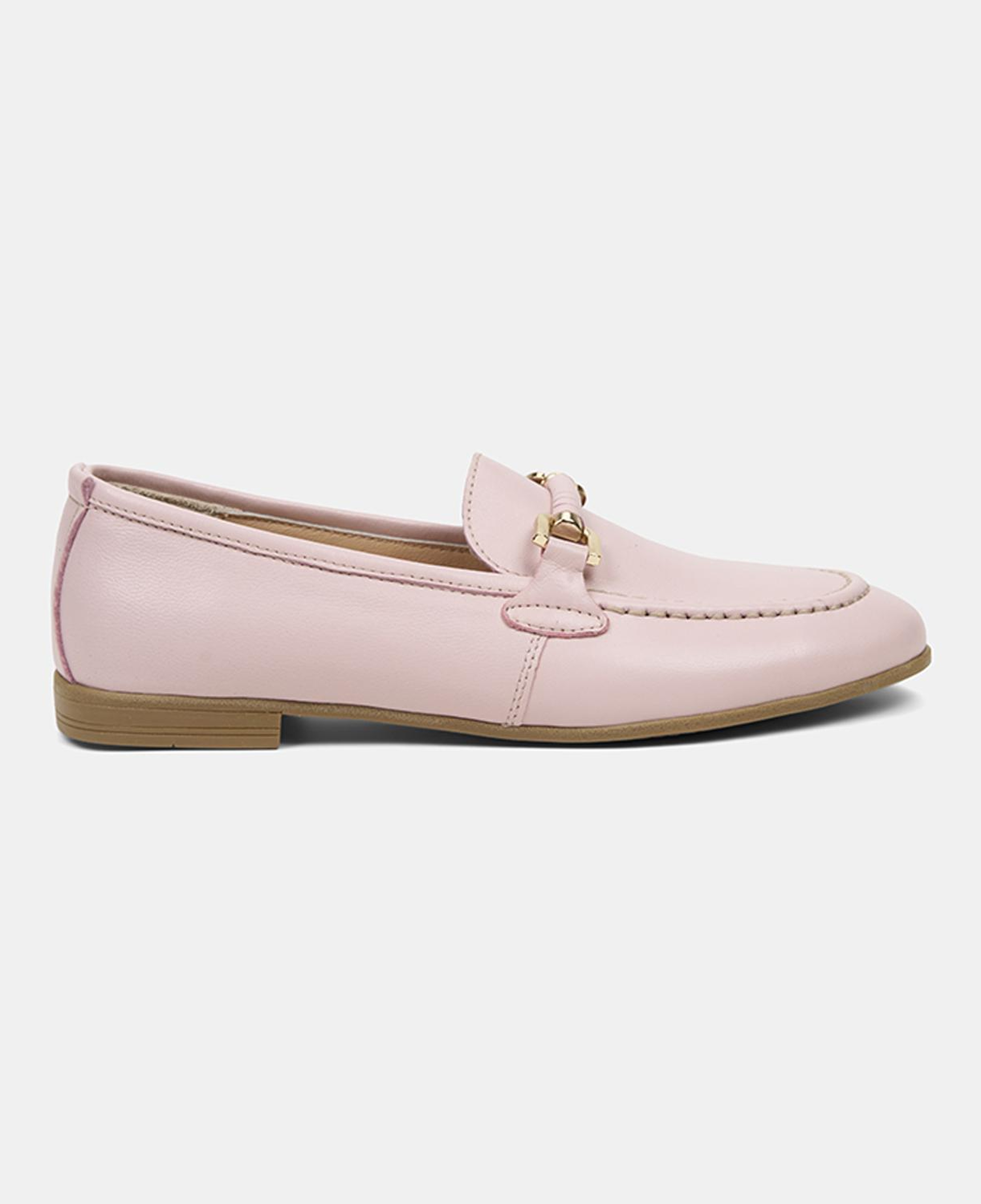Kadın Pembe Metal Gold Toka Aksesuarlı Deri Loafer