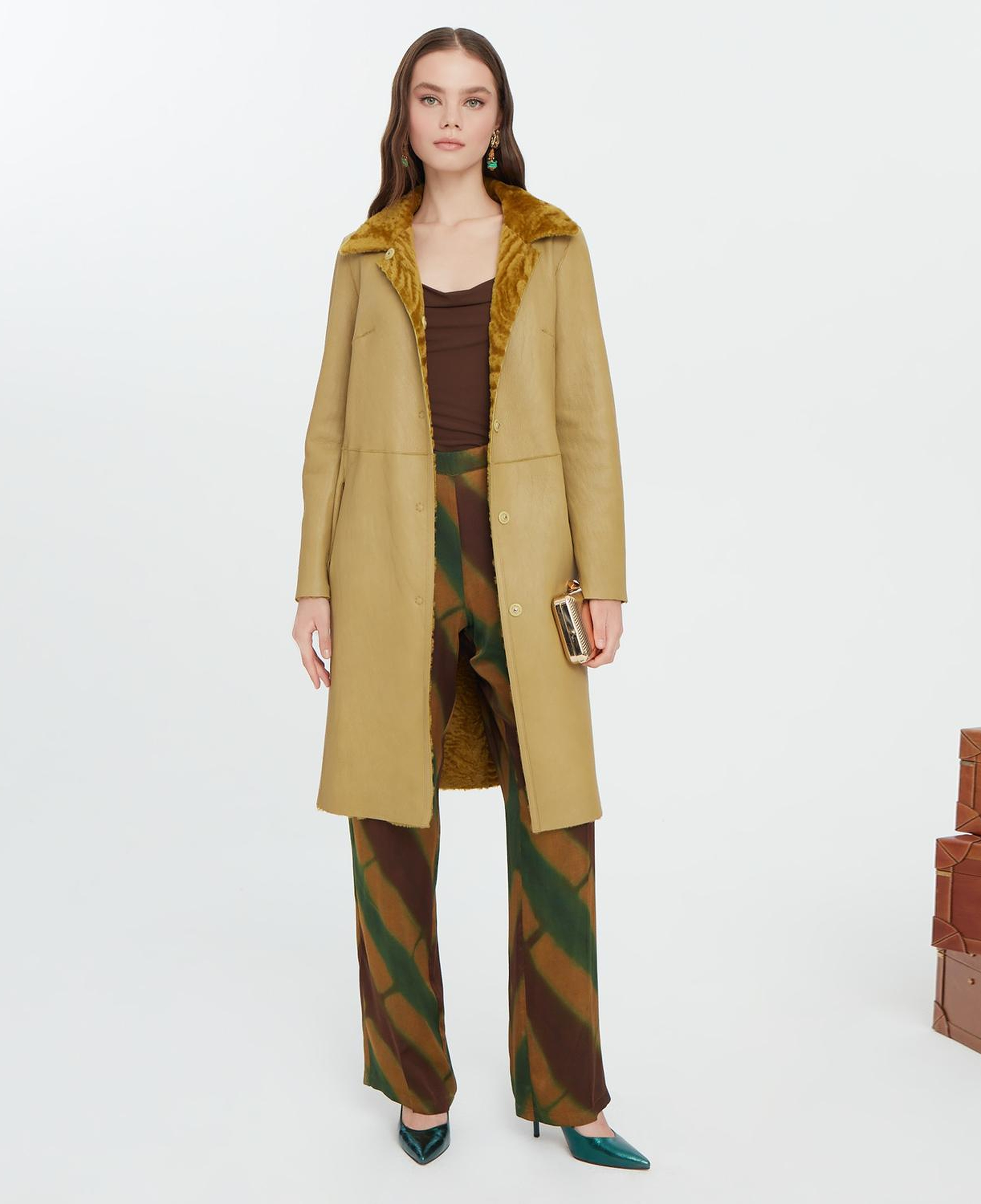 Charla Yeşil Kadın Çift Taraflı Yünlü Kaban