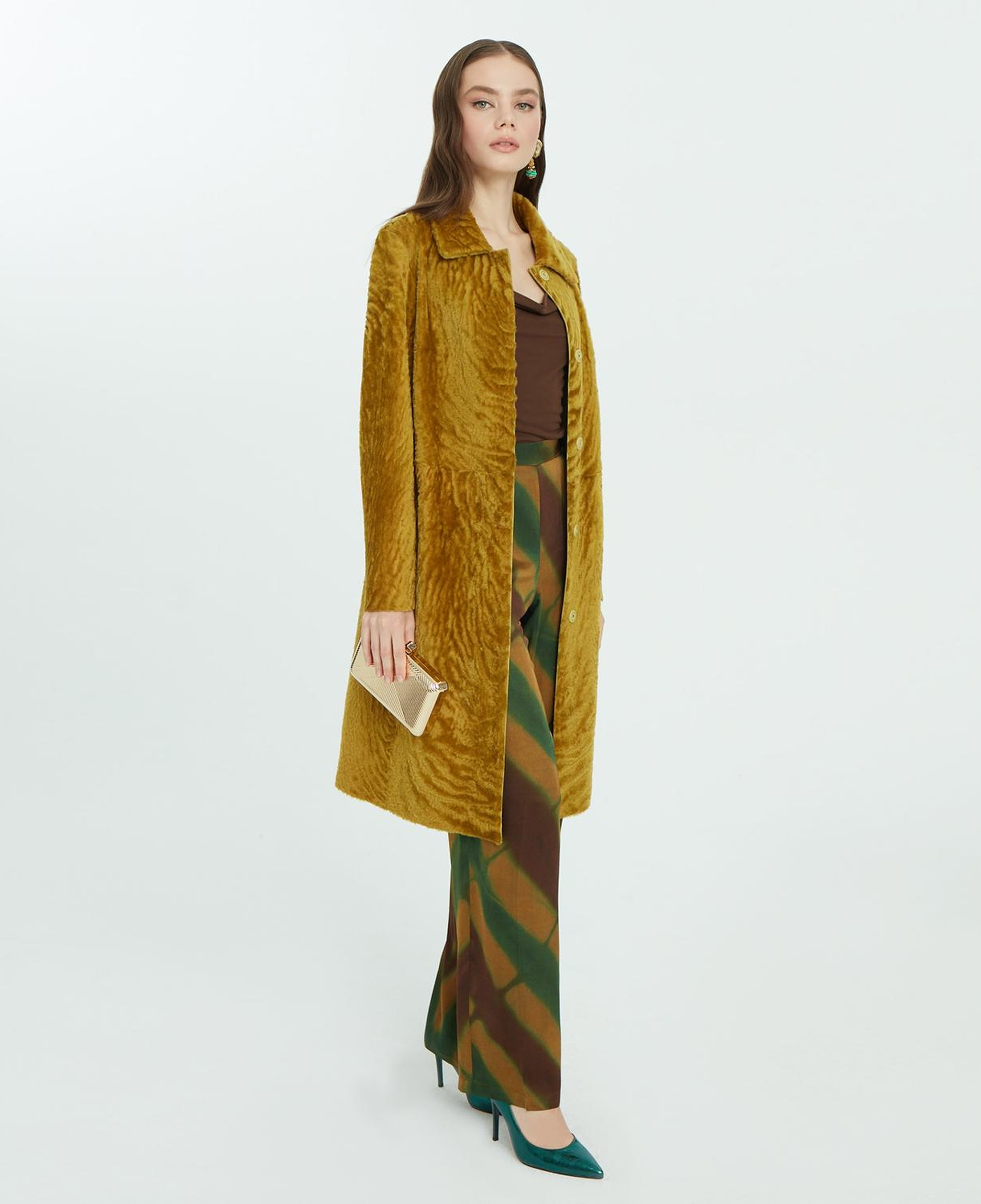 Charla Yeşil Kadın Çift Taraflı Yünlü Kaban