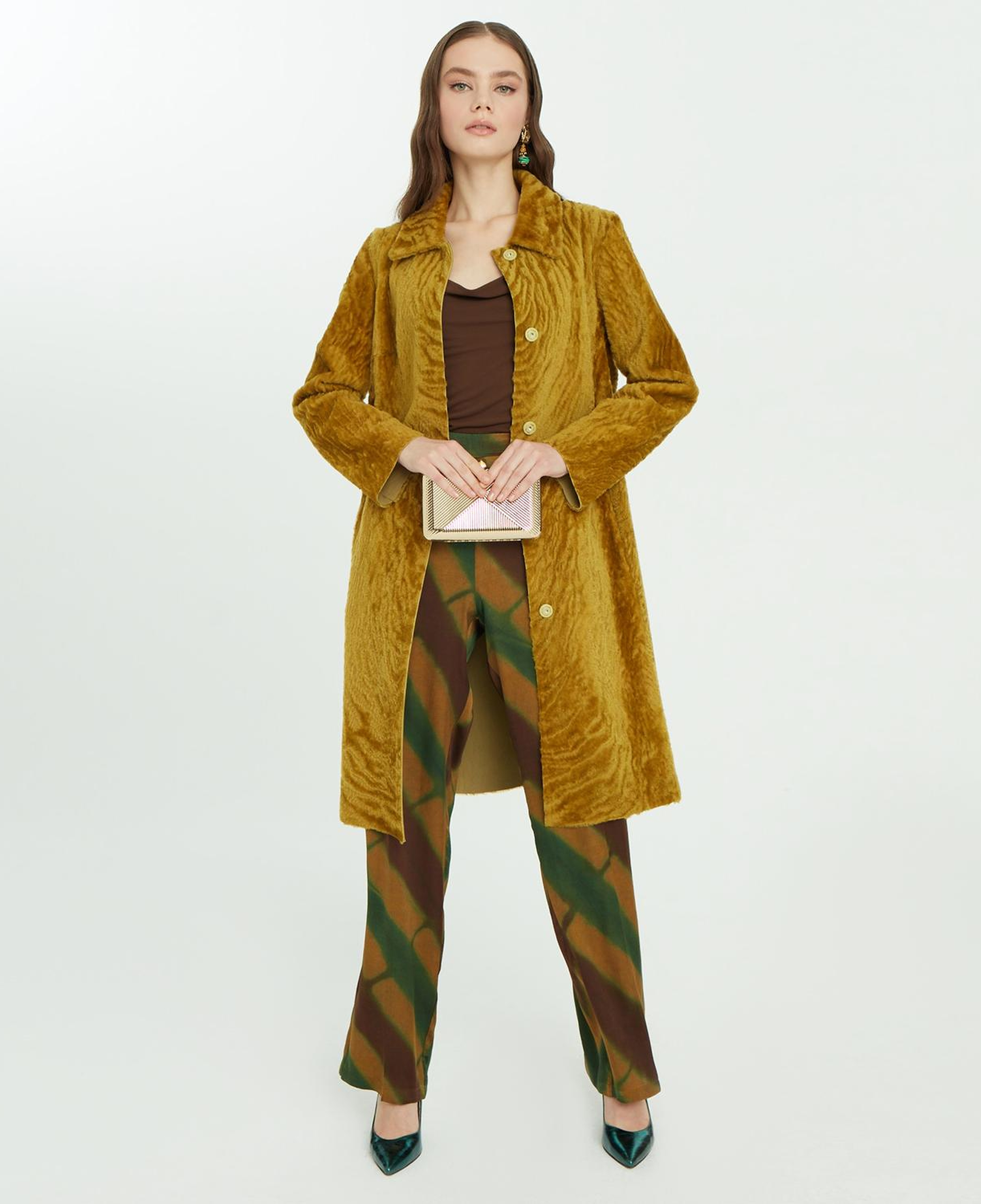 Charla Yeşil Kadın Çift Taraflı Yünlü Kaban