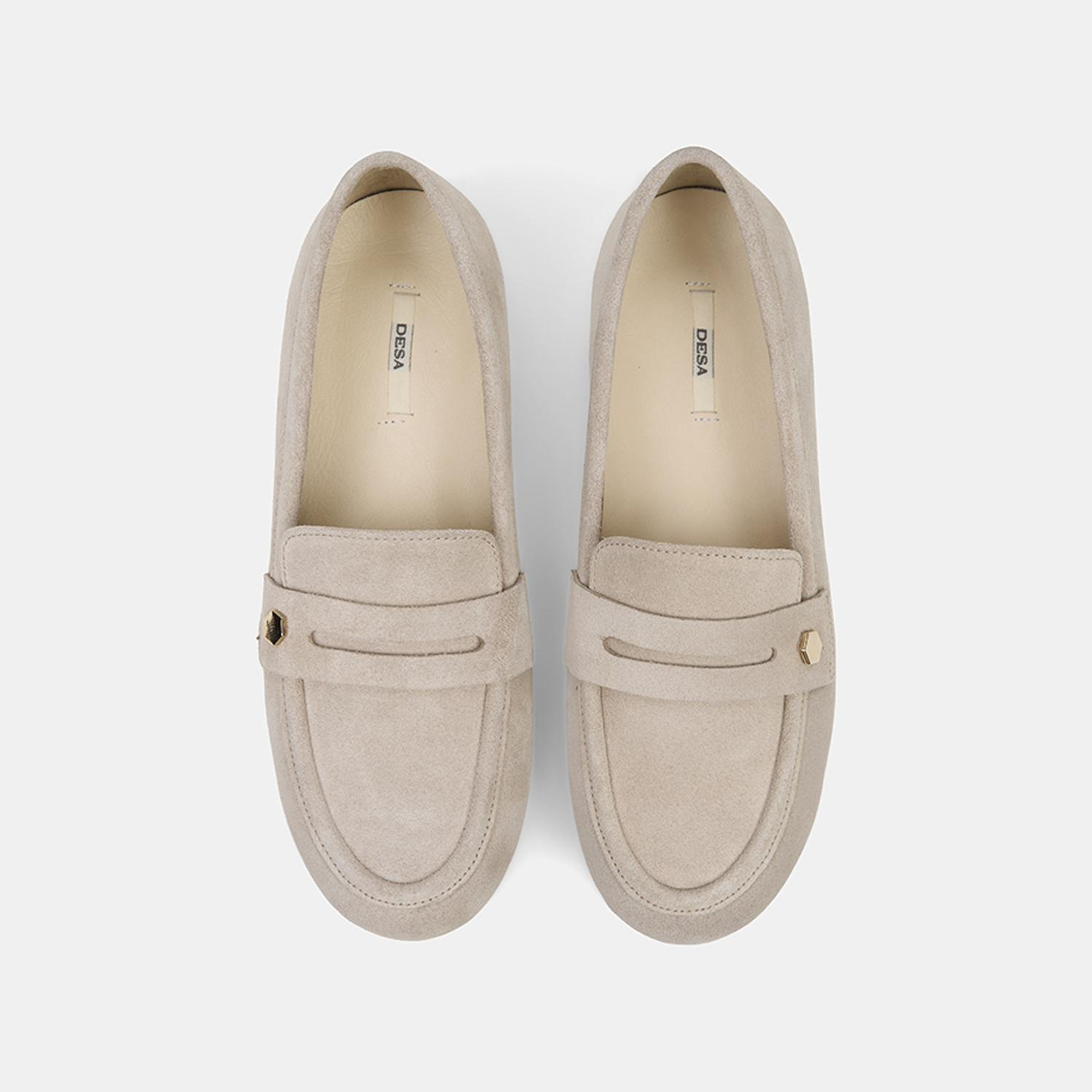 Kadın Bej Metal Detaylı Süet Loafer